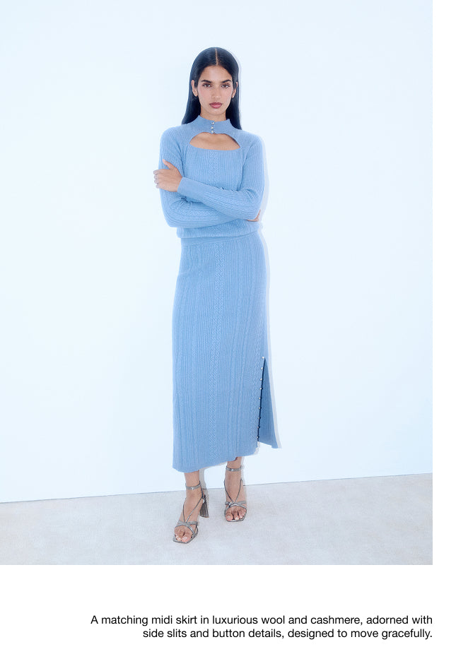 CABLE KNIT SKIRT WITH SLIT