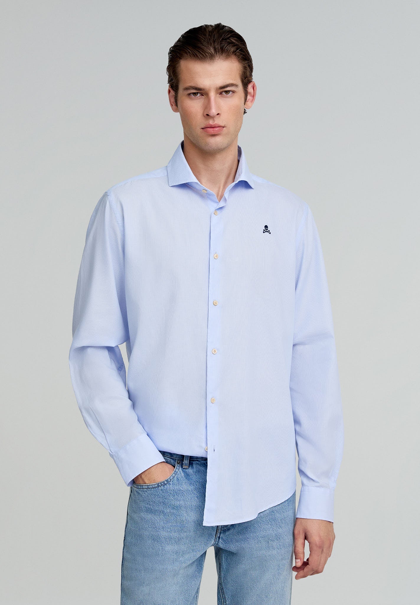 CONTRAST SKULL STRIPED FORMAL SHIRT