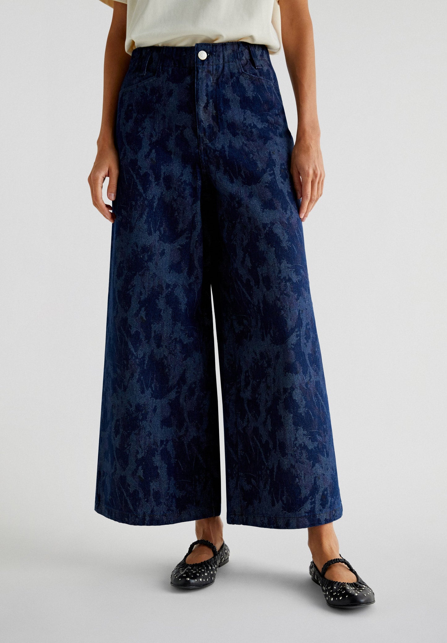 PANTALON CULOTTE EN DENIM BRILLANT