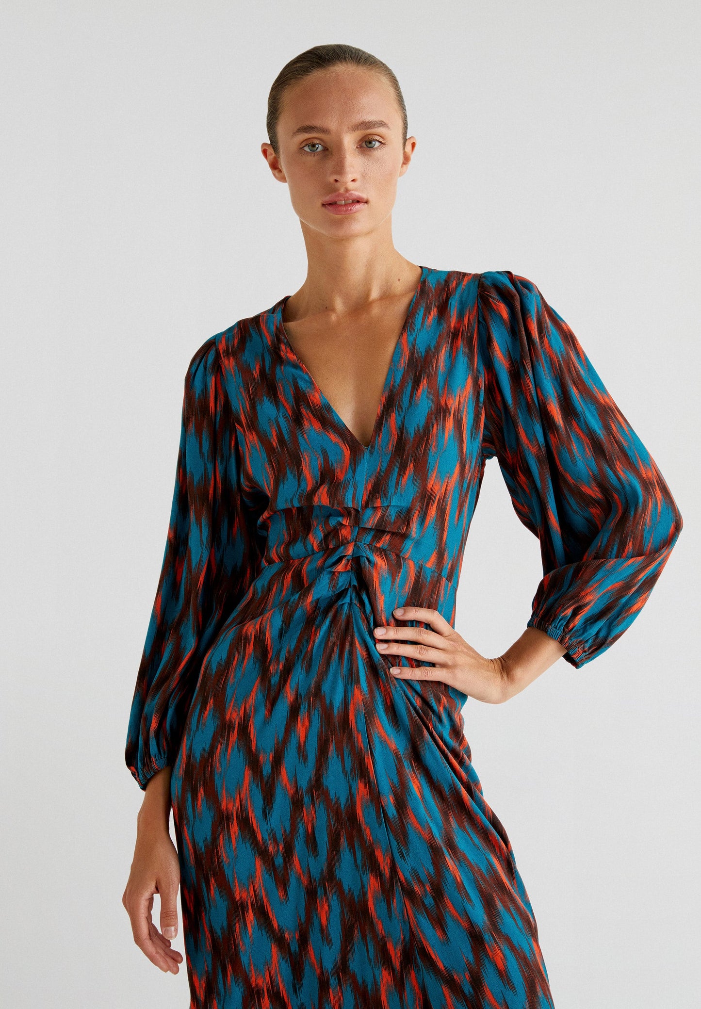 DRAPED PRINT DRESS