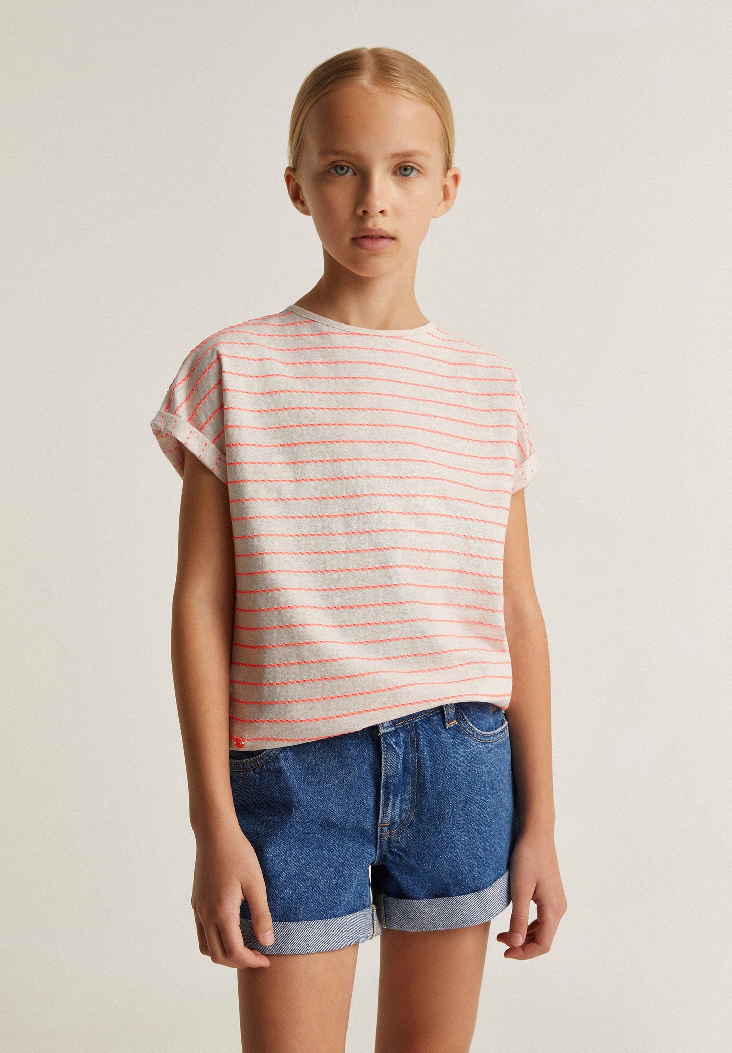 T-SHIRT WITH WOVEN NEON STRIPES