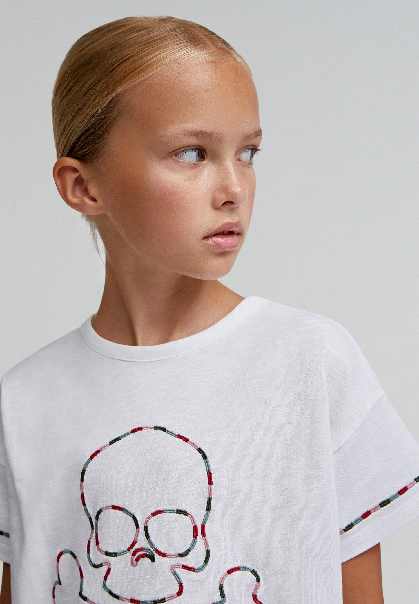 T-SHIRT EMB SKULL POUR FILLE