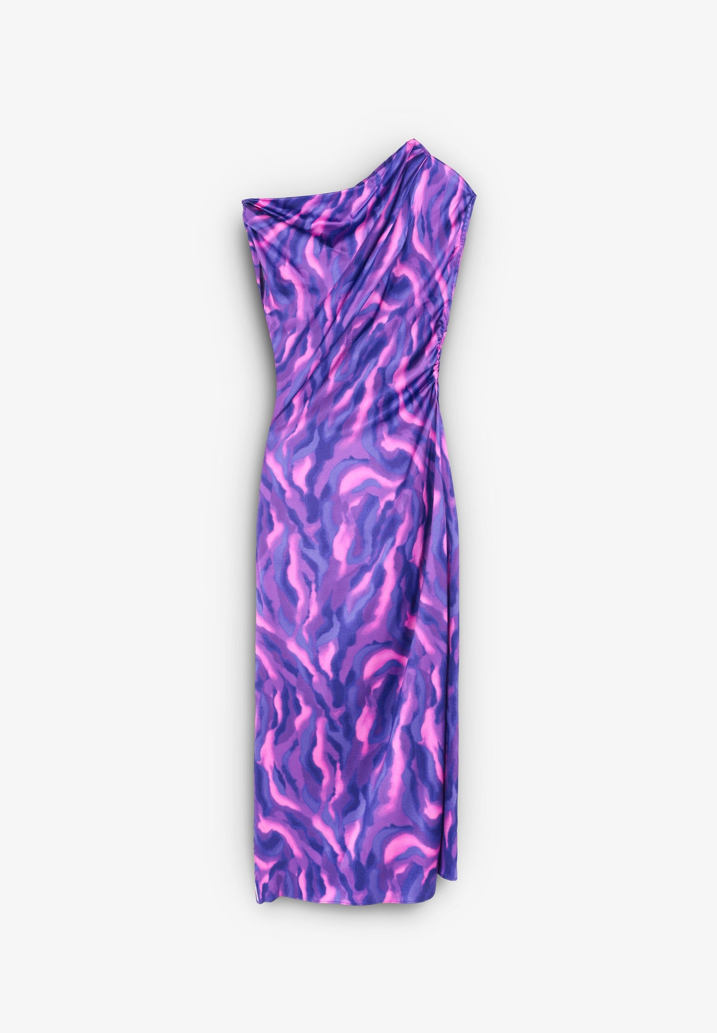 PRINTED ASYMMETRIC NECKLINE DRESS