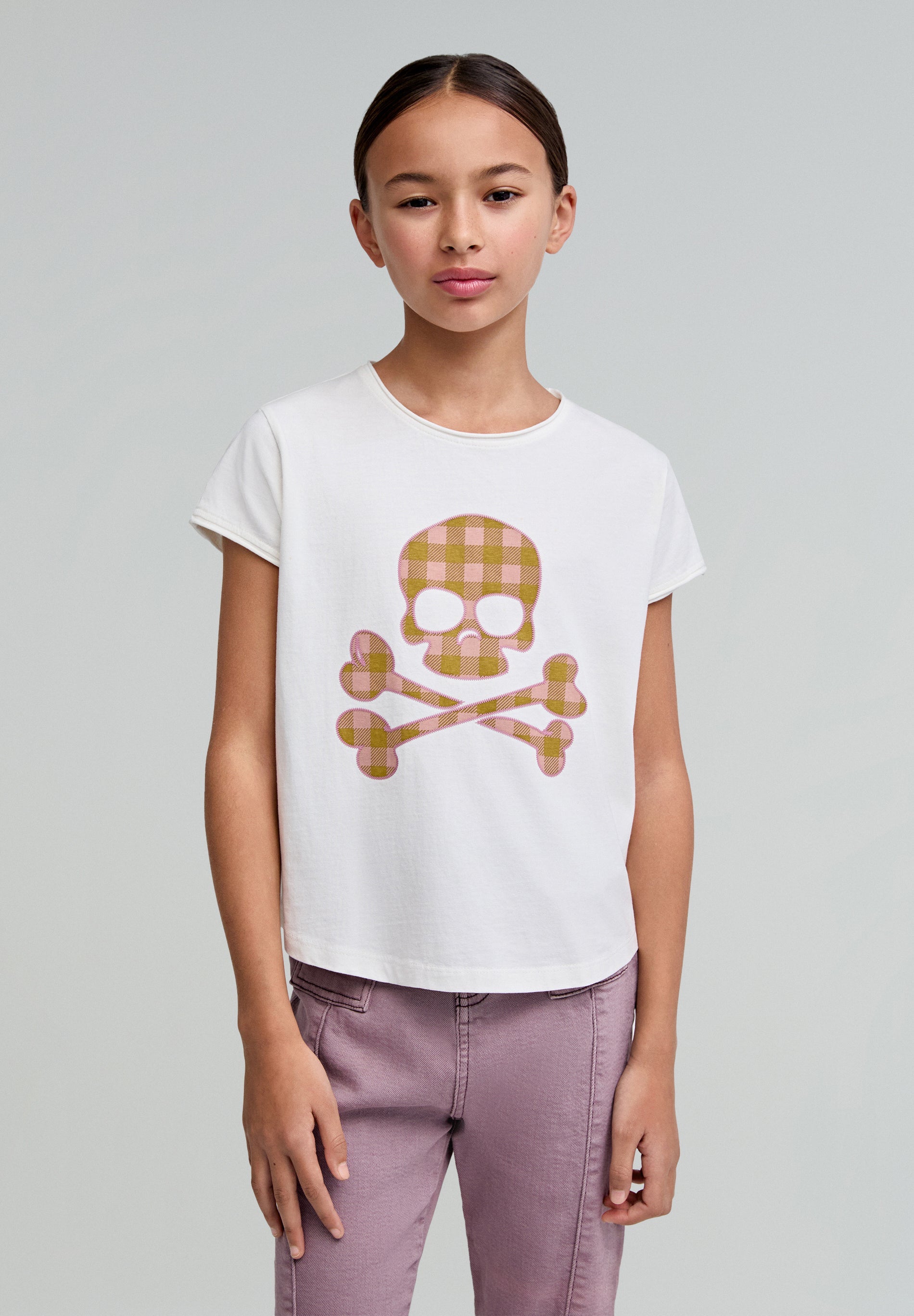 T-SHIRT VICHY SKULL POUR FILLE