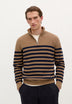 STRIPED RIB-KNIT SWEATER WITH ZIP