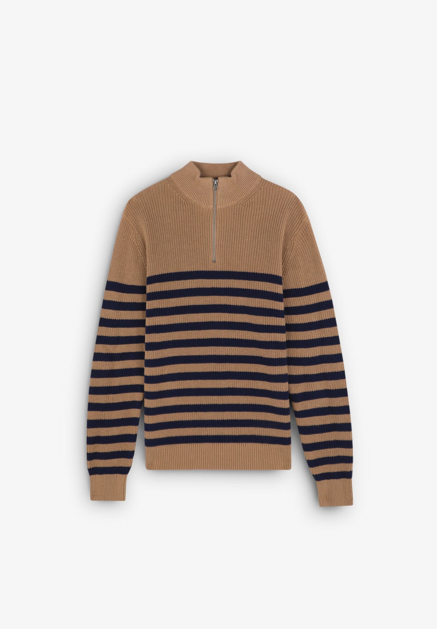 STRIPED RIB-KNIT SWEATER WITH ZIP