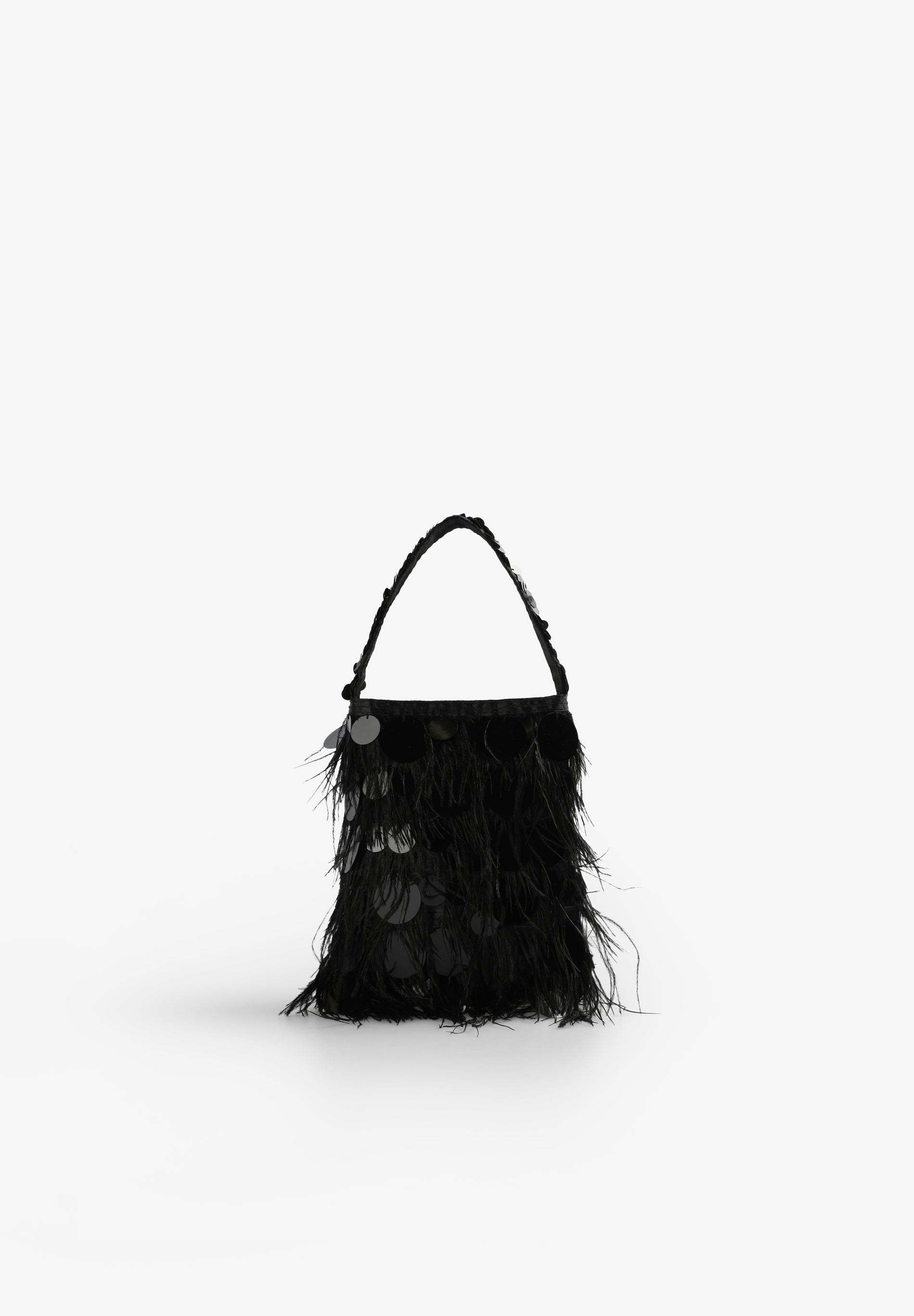 BAG WITH FEATHERS AND SEQUINS