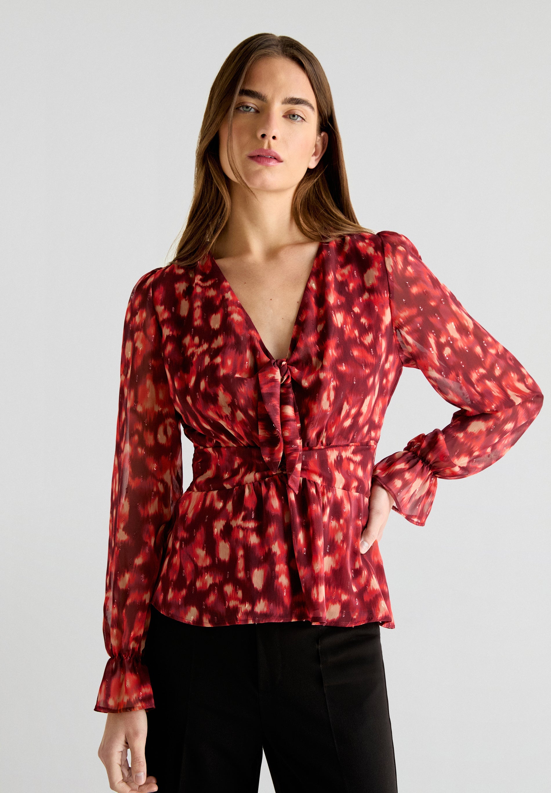 PRINTED BOW BLOUSE