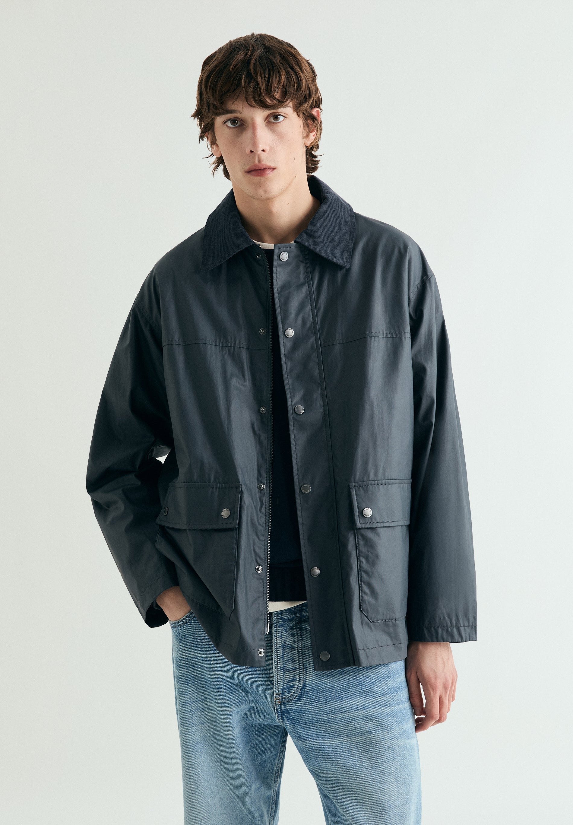 WAXED JACKET WITH SNAP BUTTONS