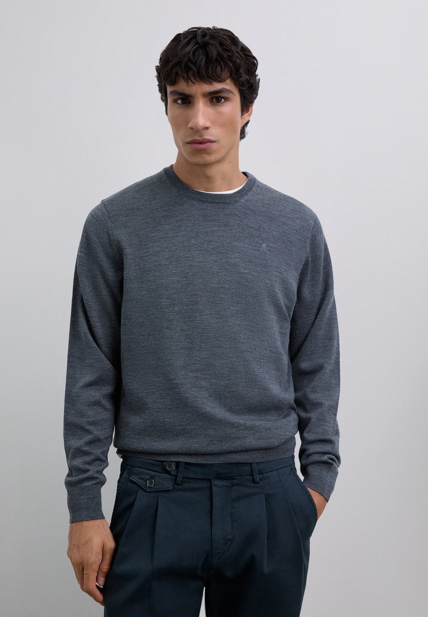 WOOL SWEATER WITH EMBROIDERED SKULL