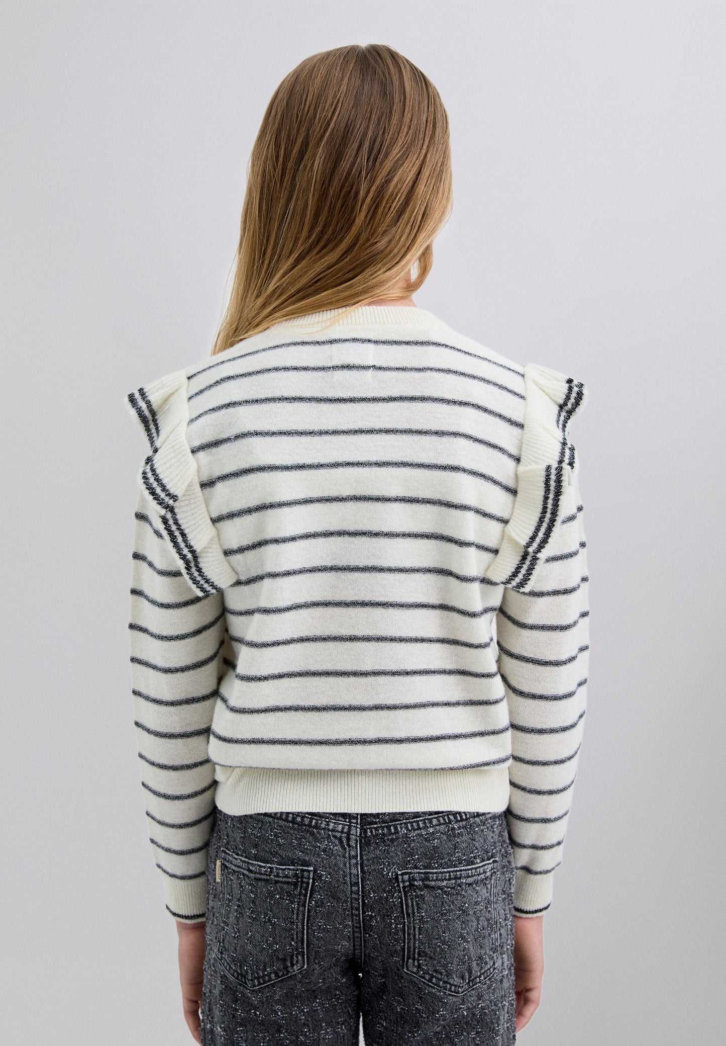 STRIPED SWEATER WITH RUFFLE