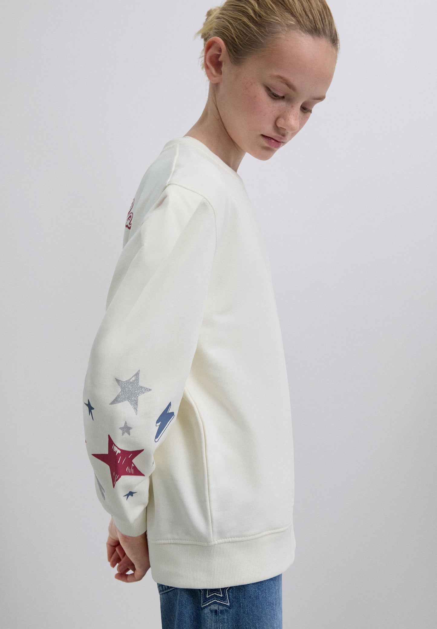 PRINTED PUFF SLEEVE SWEATSHIRT