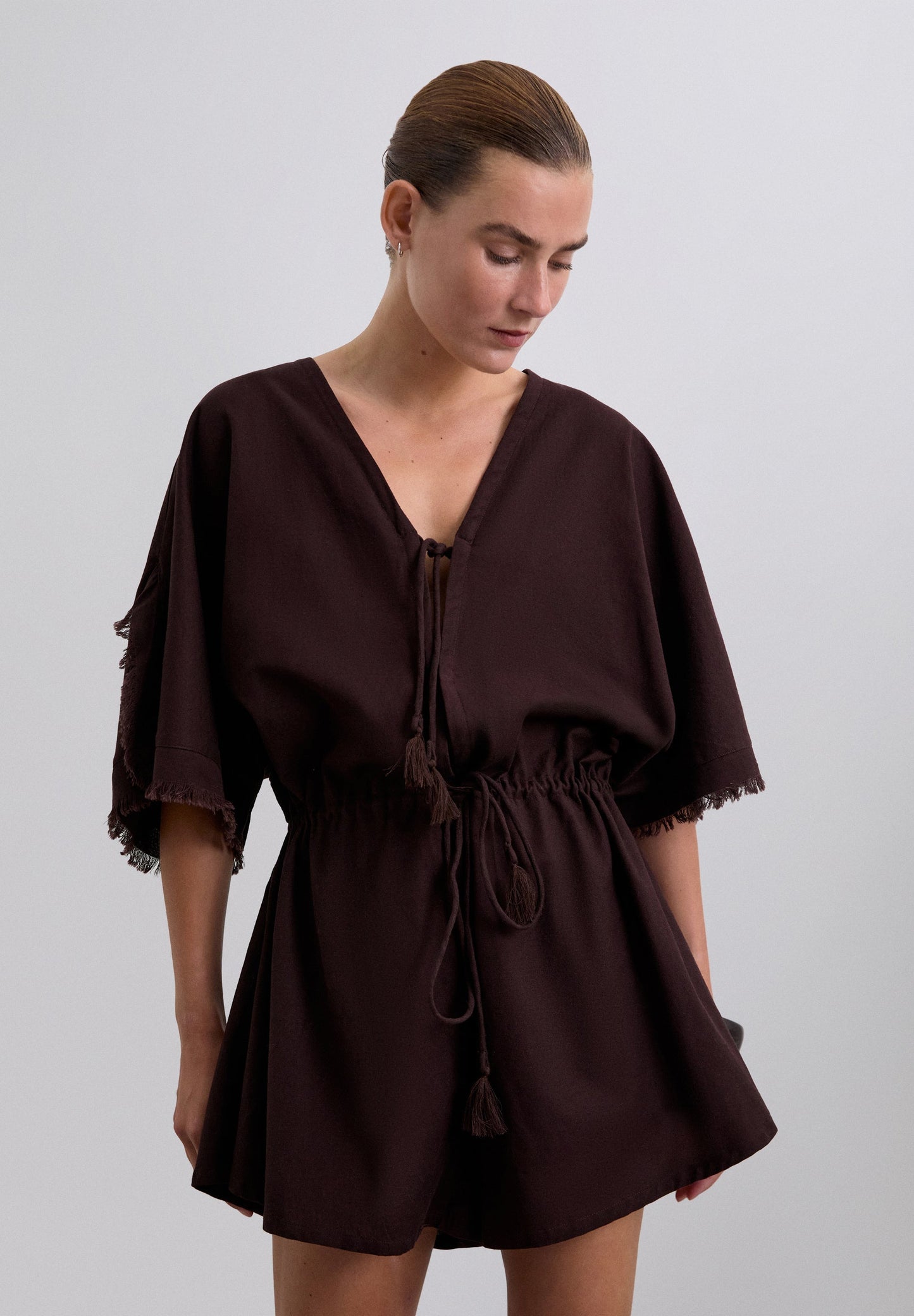 PLAYSUIT WITH FRINGING AND TIE-UP DETAILS