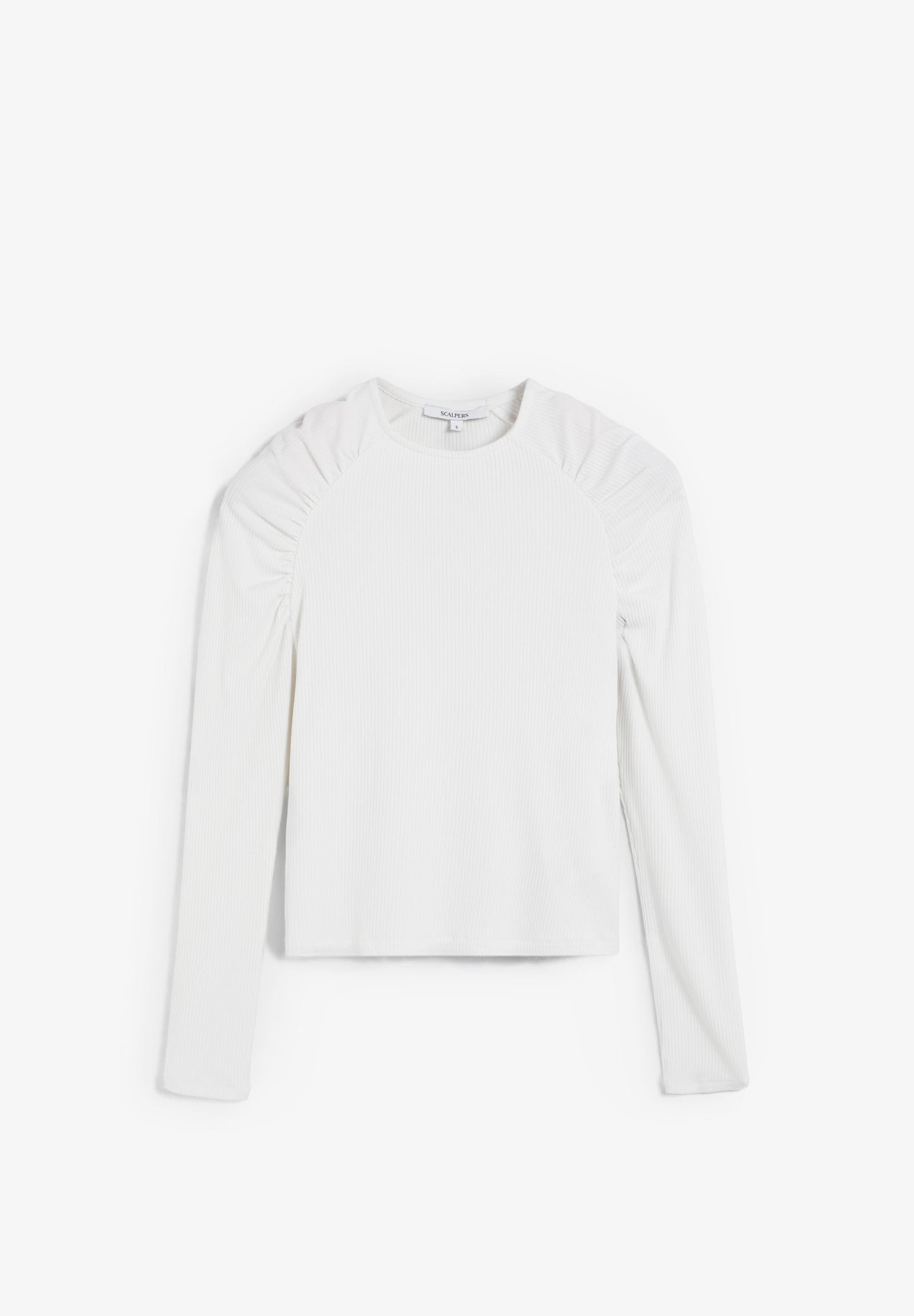 RIBBED T-SHIRT WITH GATHERED SHOULDER DETAIL