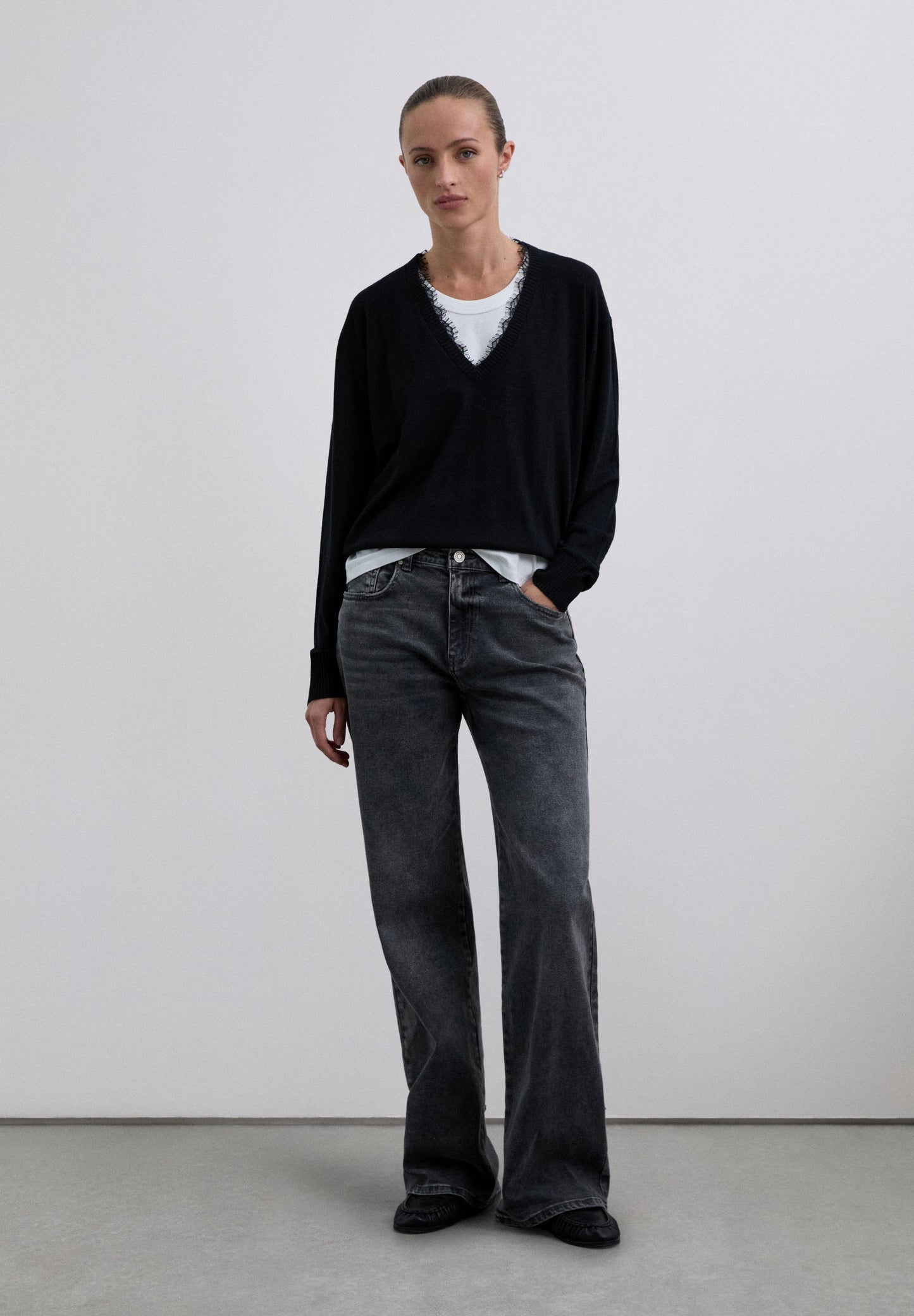 V-NECK SWEATER WITH LACE