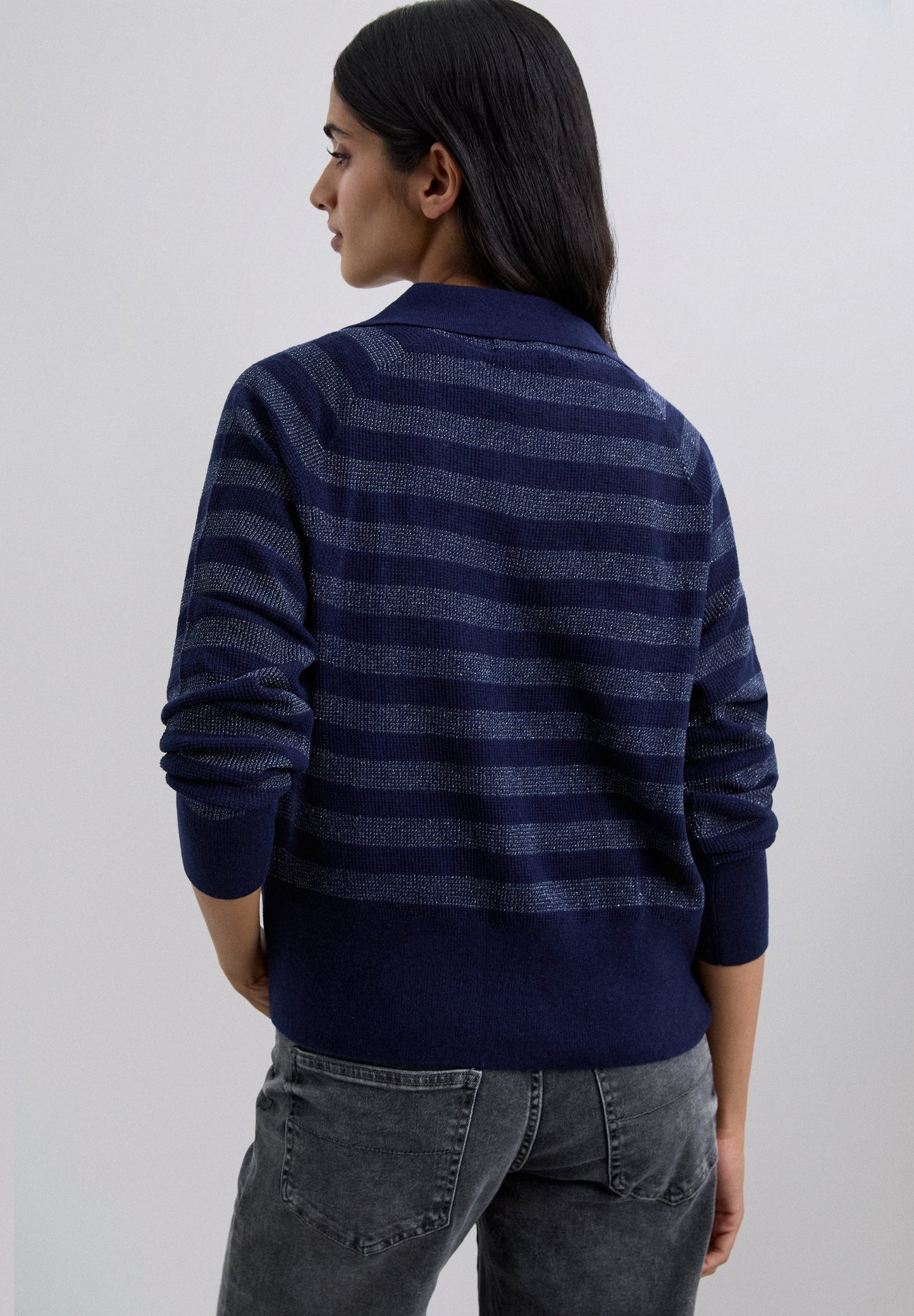 METALLIC STRIPE POLO SWEATER