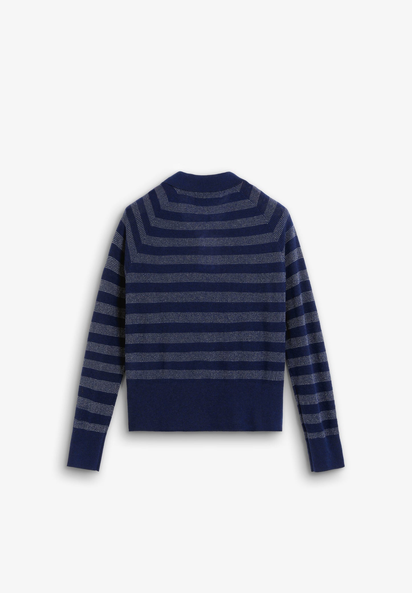 METALLIC STRIPE POLO SWEATER
