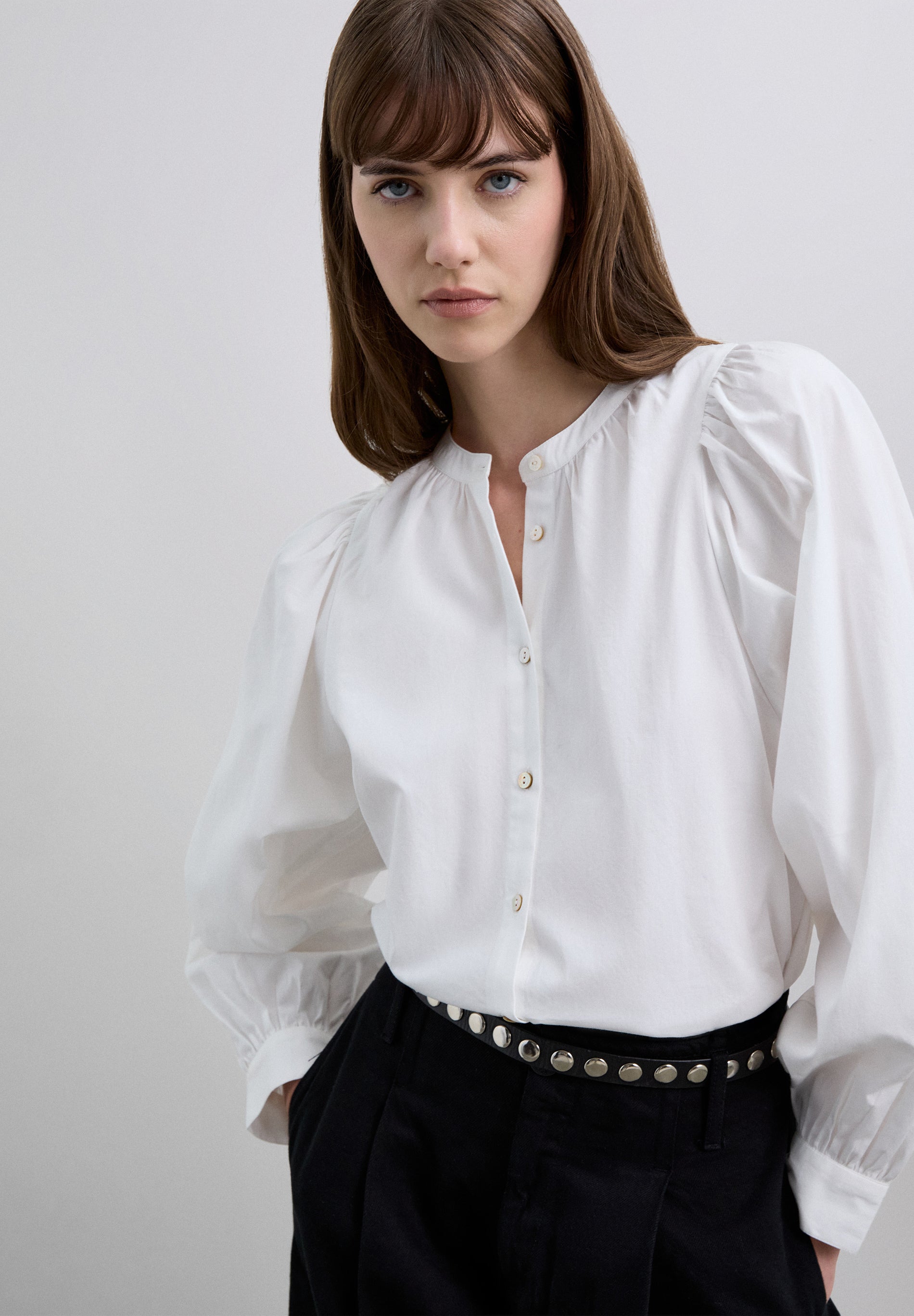 POPLIN PUFF SLEEVE SHIRT