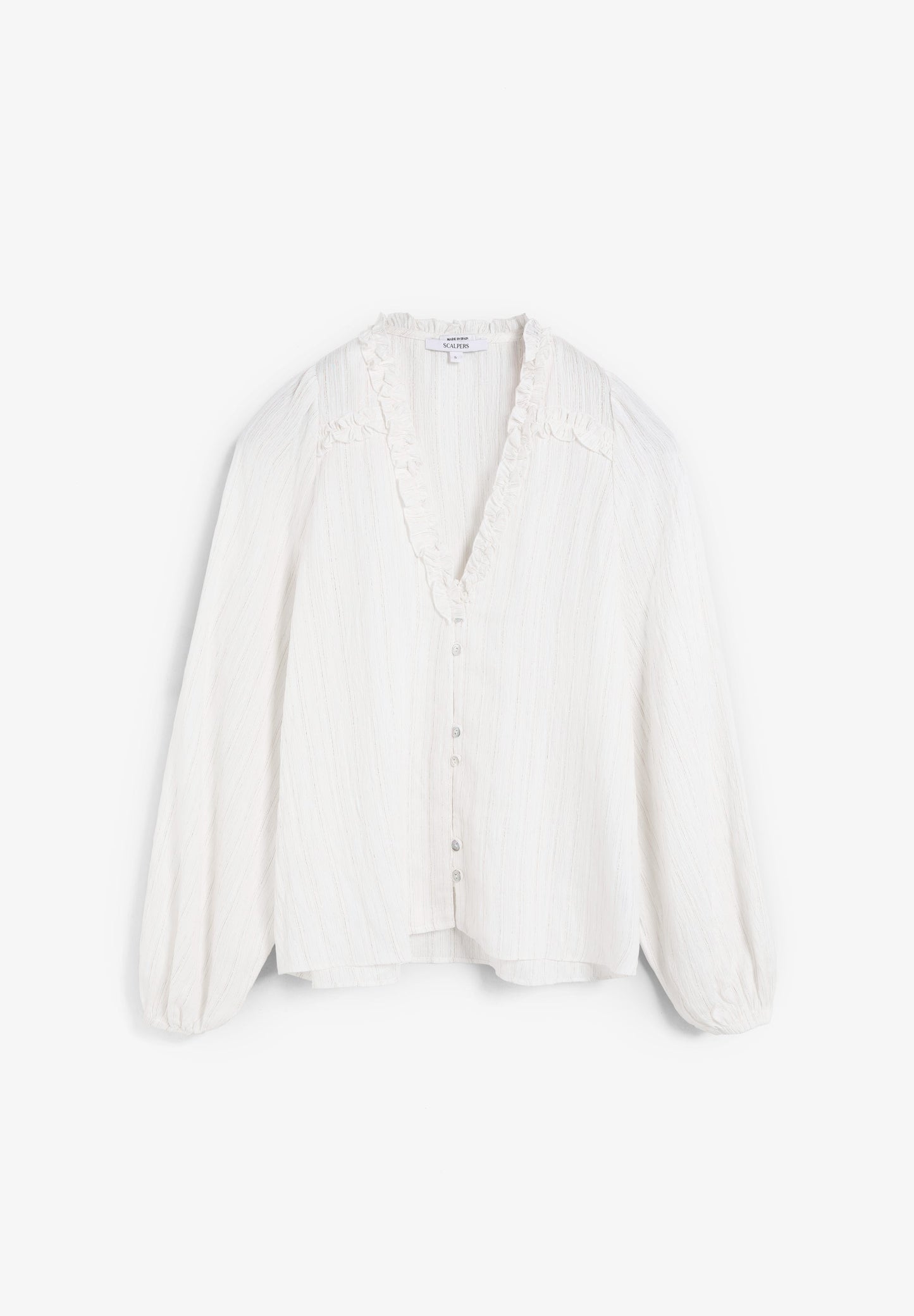 METALLIC THREAD BLOUSE WITH RUFFLES