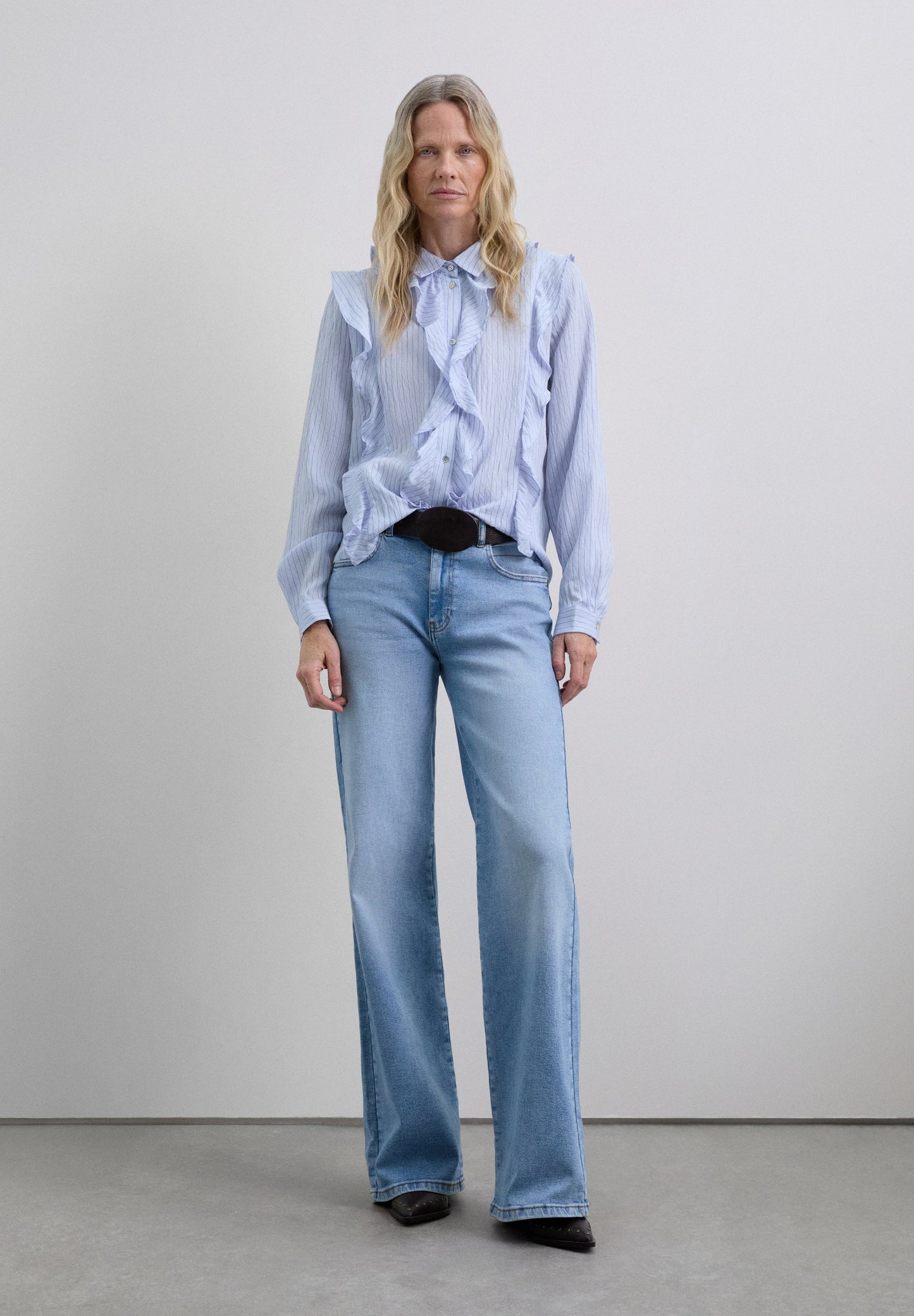 PINSTRIPE SHIRT WITH RUFFLES