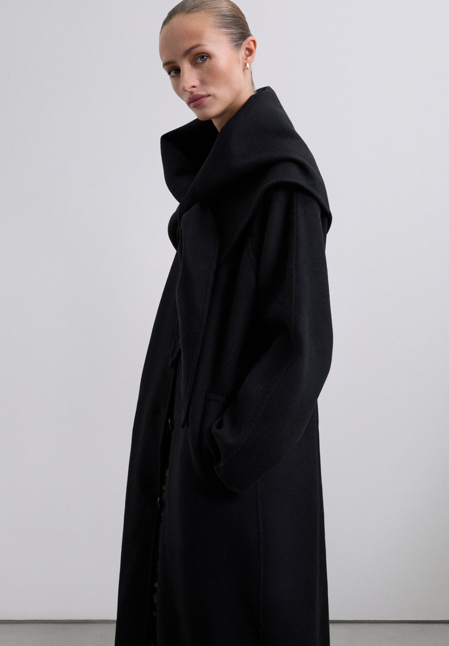 LONG COAT WITH DETACHABLE SCARF DETAIL