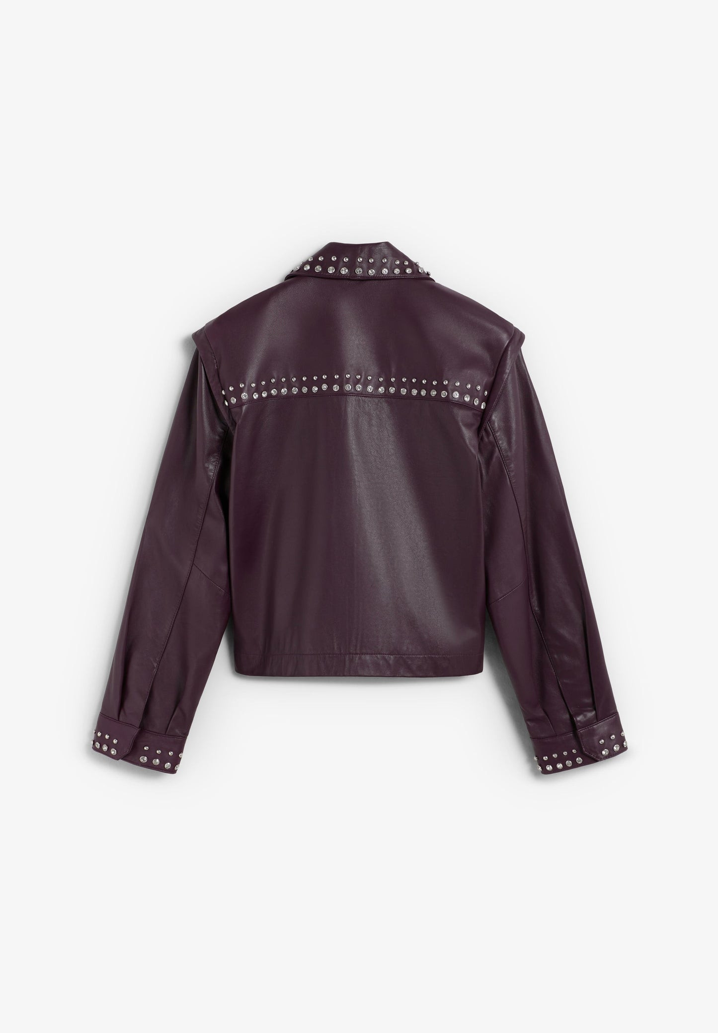 BURGUNDY LEATHER STUDDED JACKET