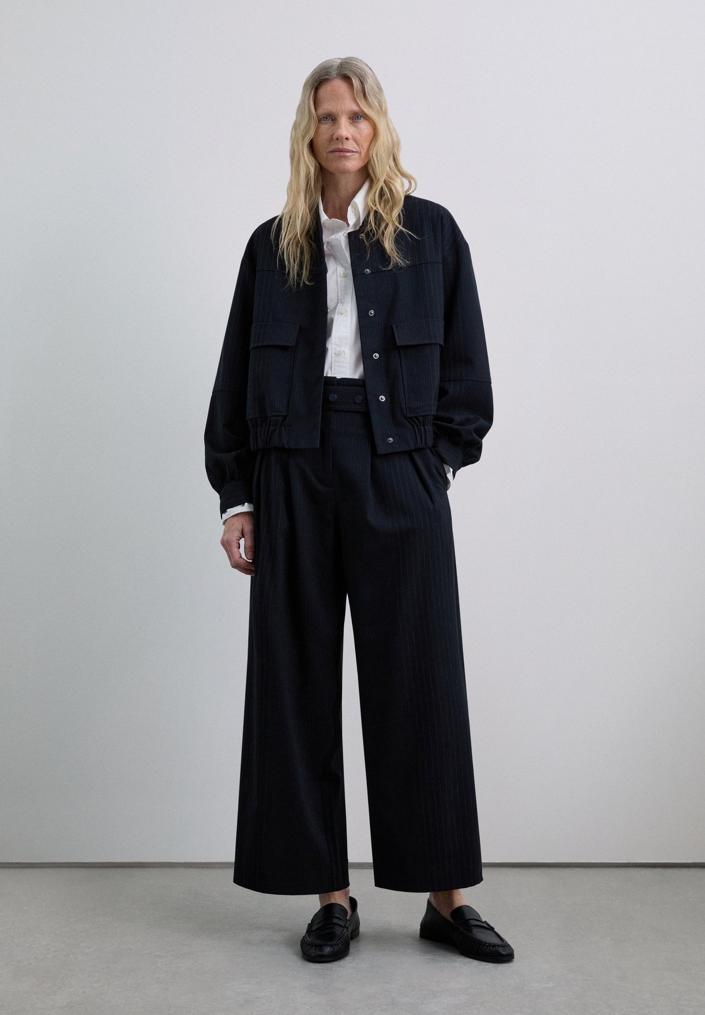 PINSTRIPE BOMBER JACKET