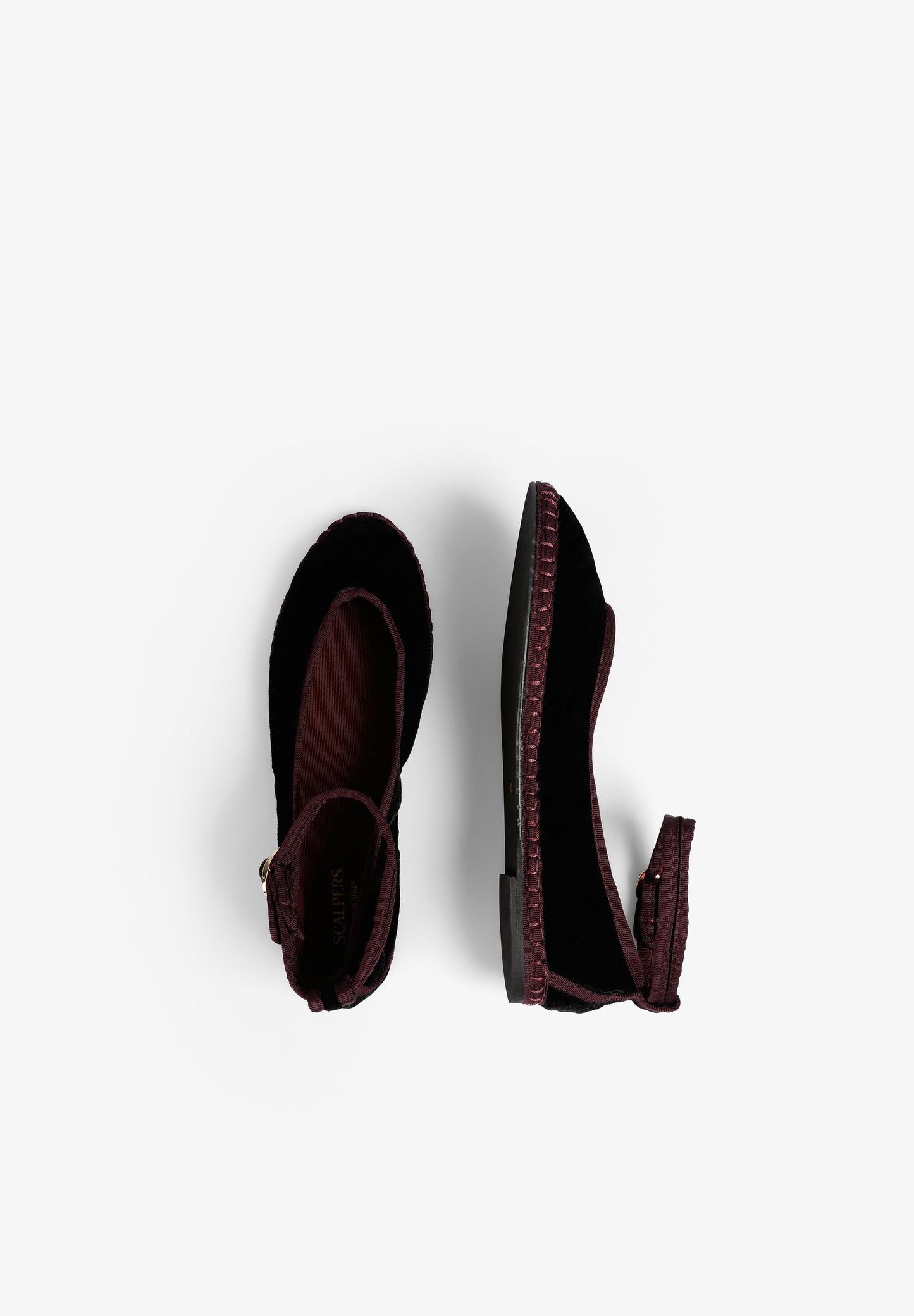VELVET ANKLE STRAP BALLET FLATS