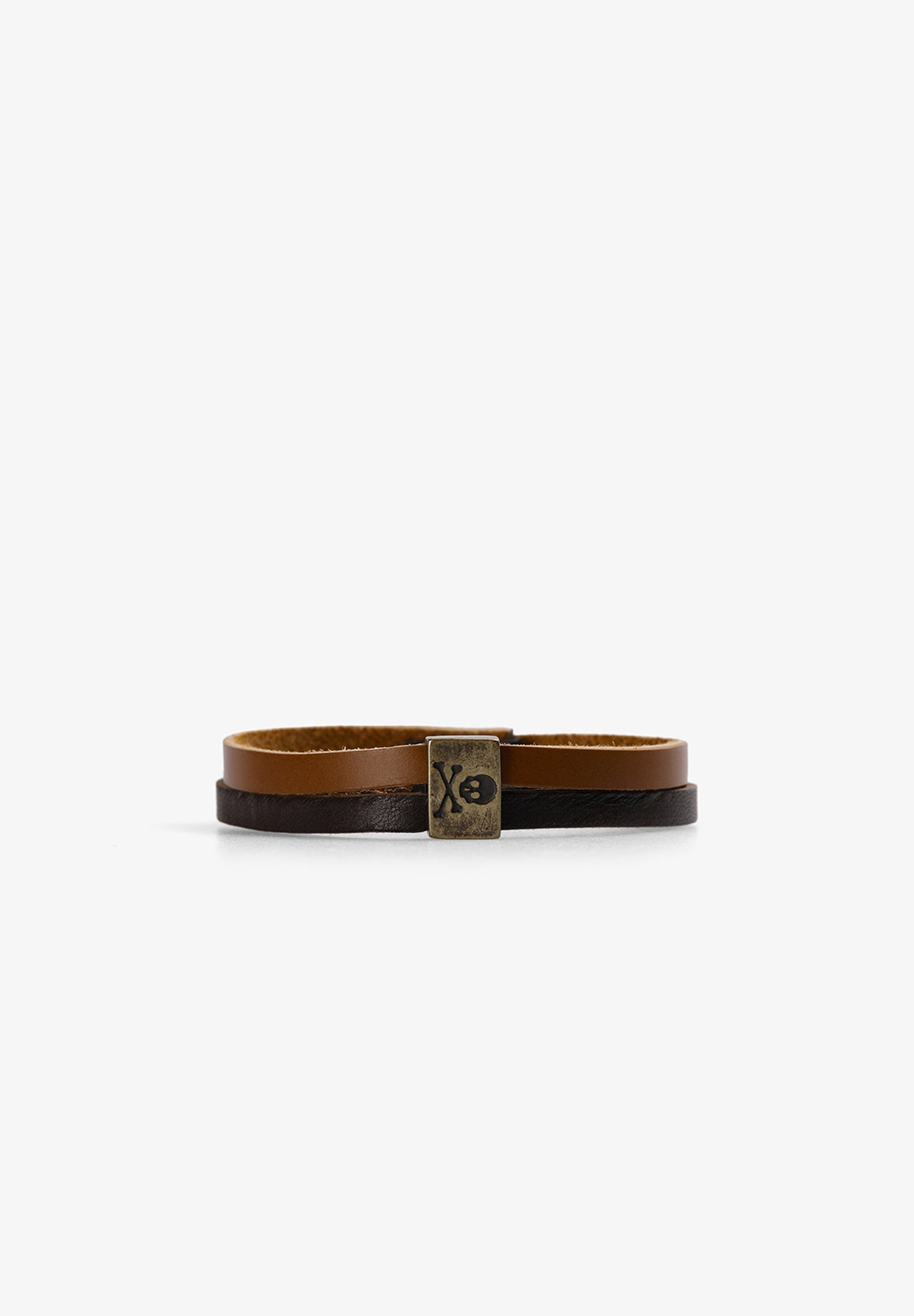DOUBLE LEATHER BRACELET WITH SKULL