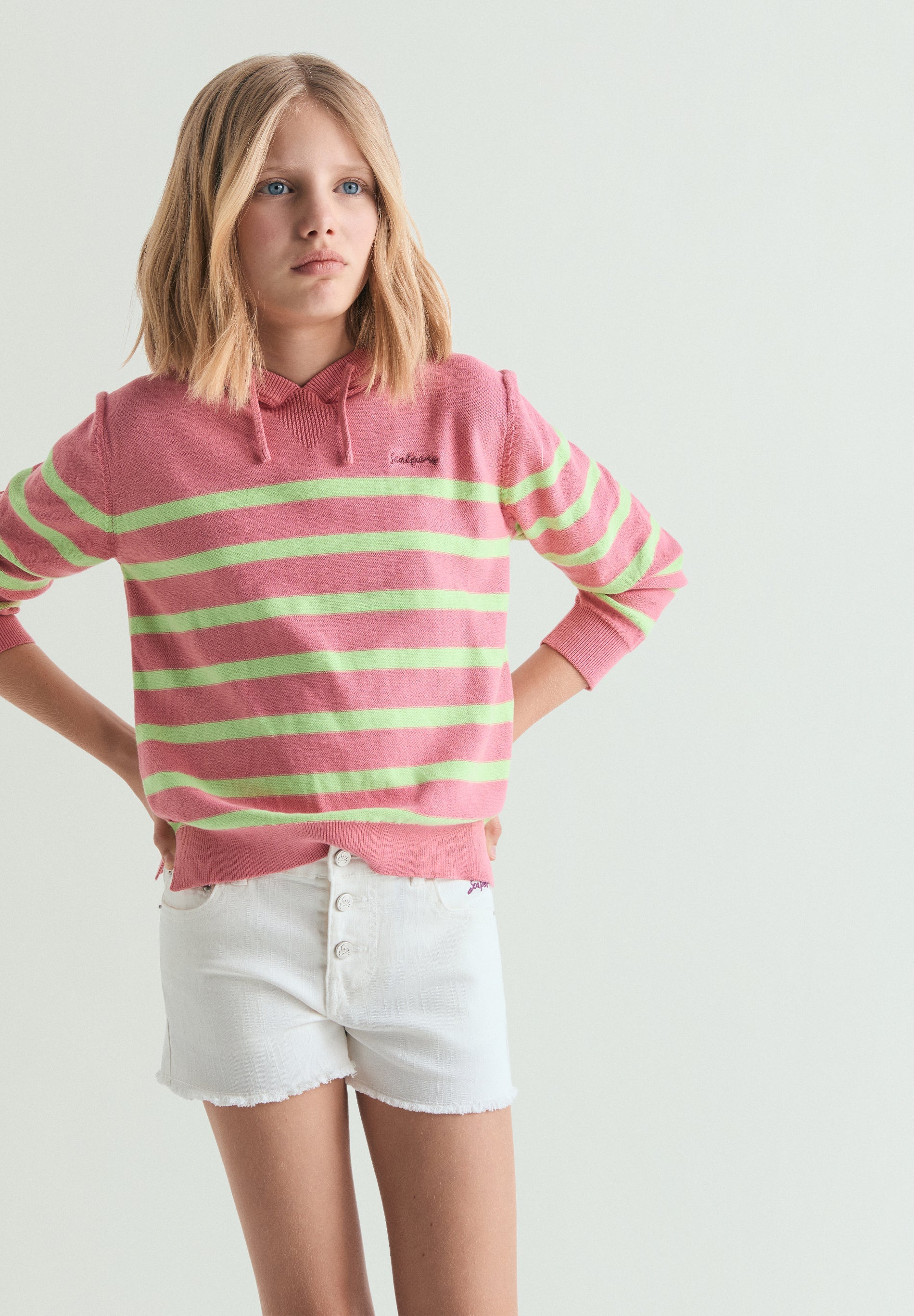 FINE KNIT STRIPED HOODIE