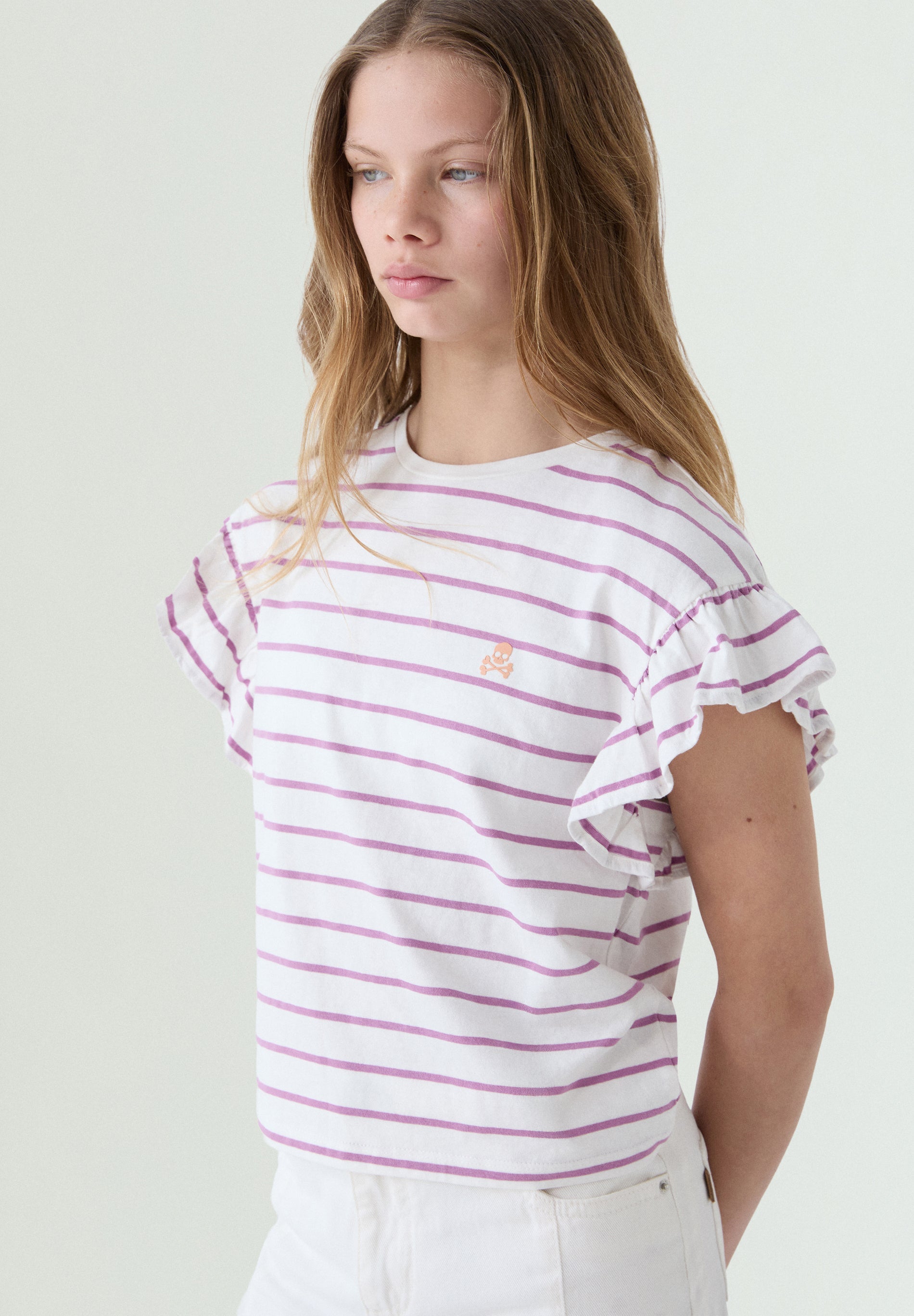 STRIPED T-SHIRT WITH CONTRAST SKULL
