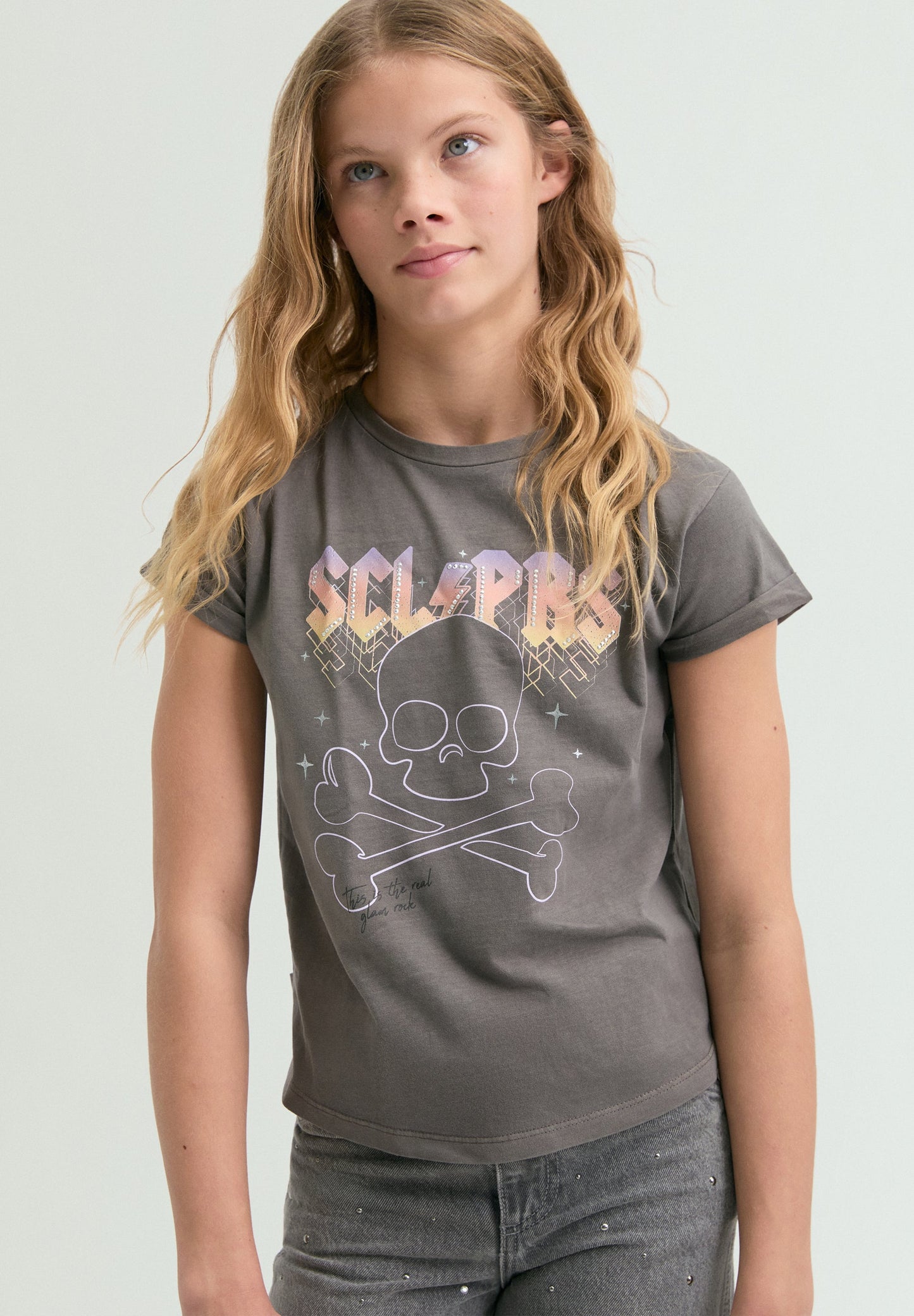 RHINESTONE PRINT T-SHIRT