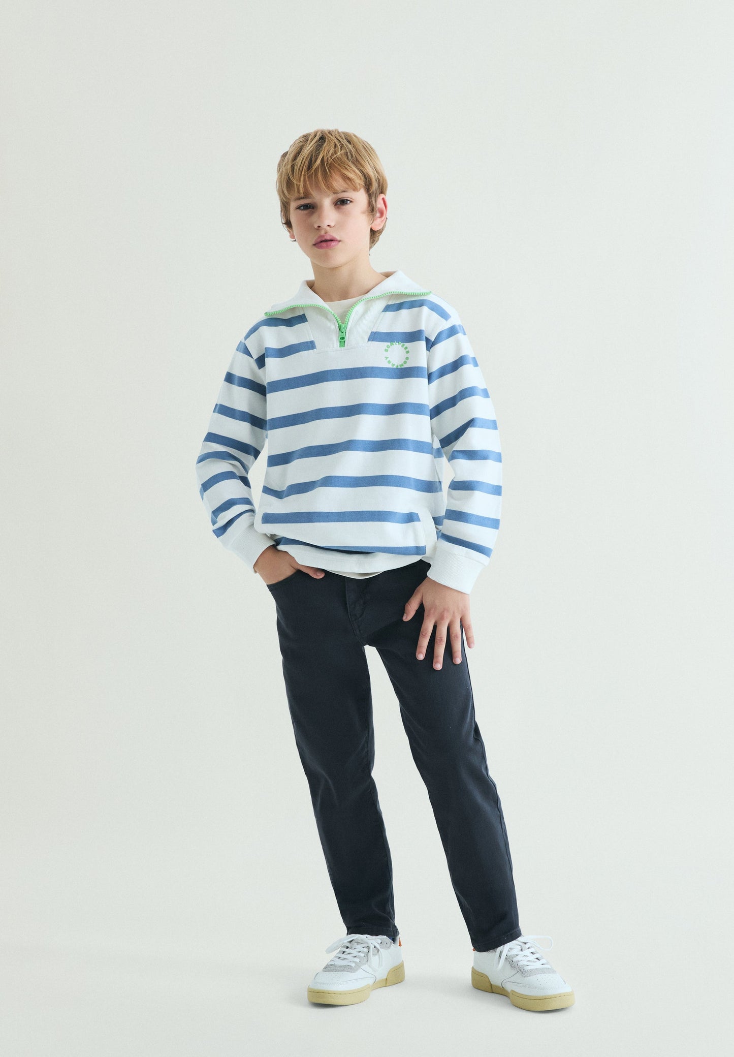 STRIPED SWEATSHIRT WITH POLO SHIRT COLLAR