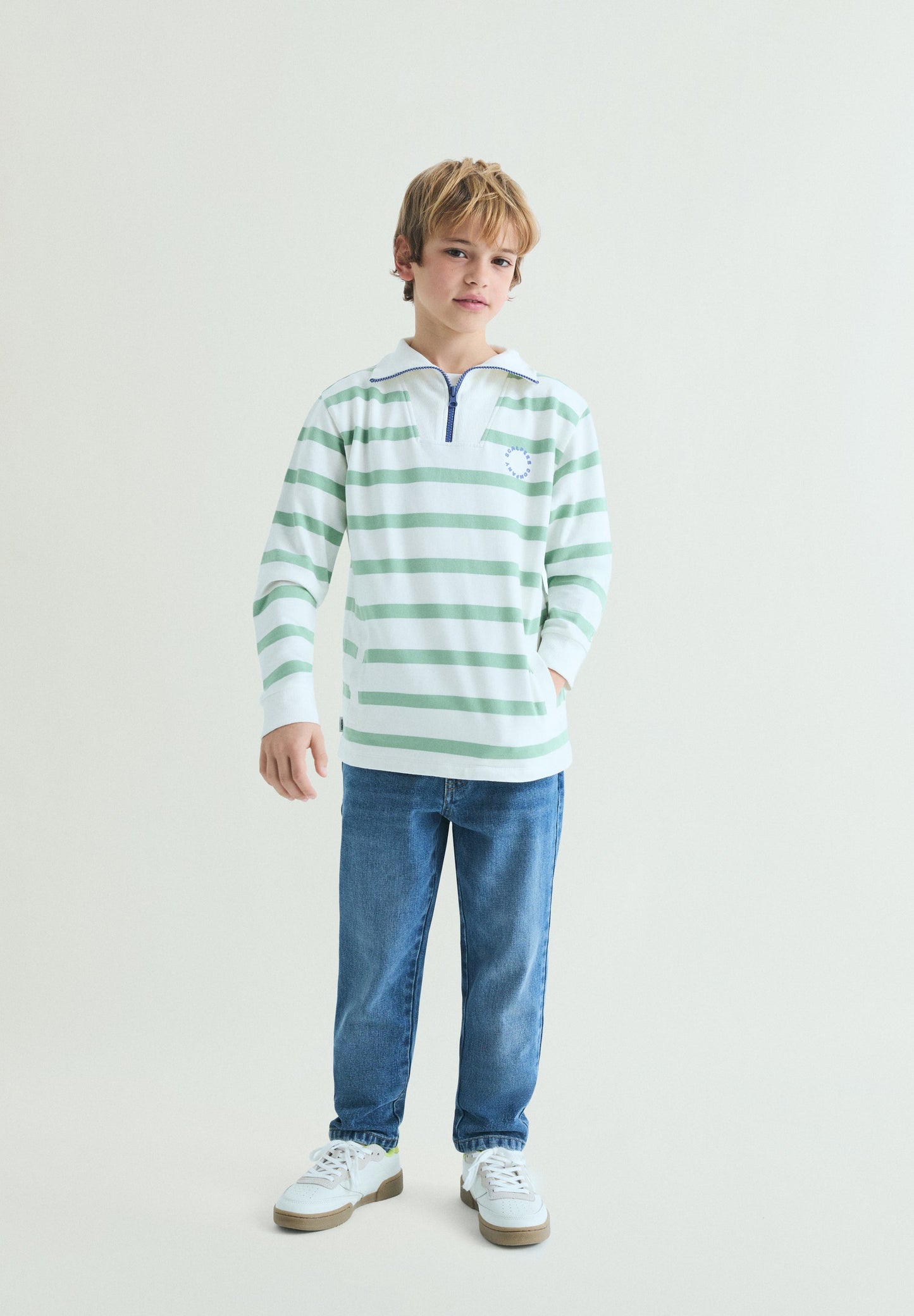 STRIPED SWEATSHIRT WITH POLO SHIRT COLLAR
