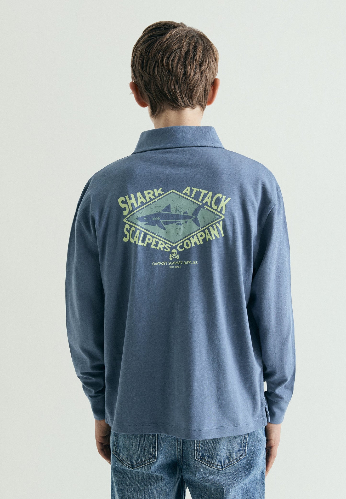 LONG SLEEVE POLO SHIRT WITH CONTRAST PRINT