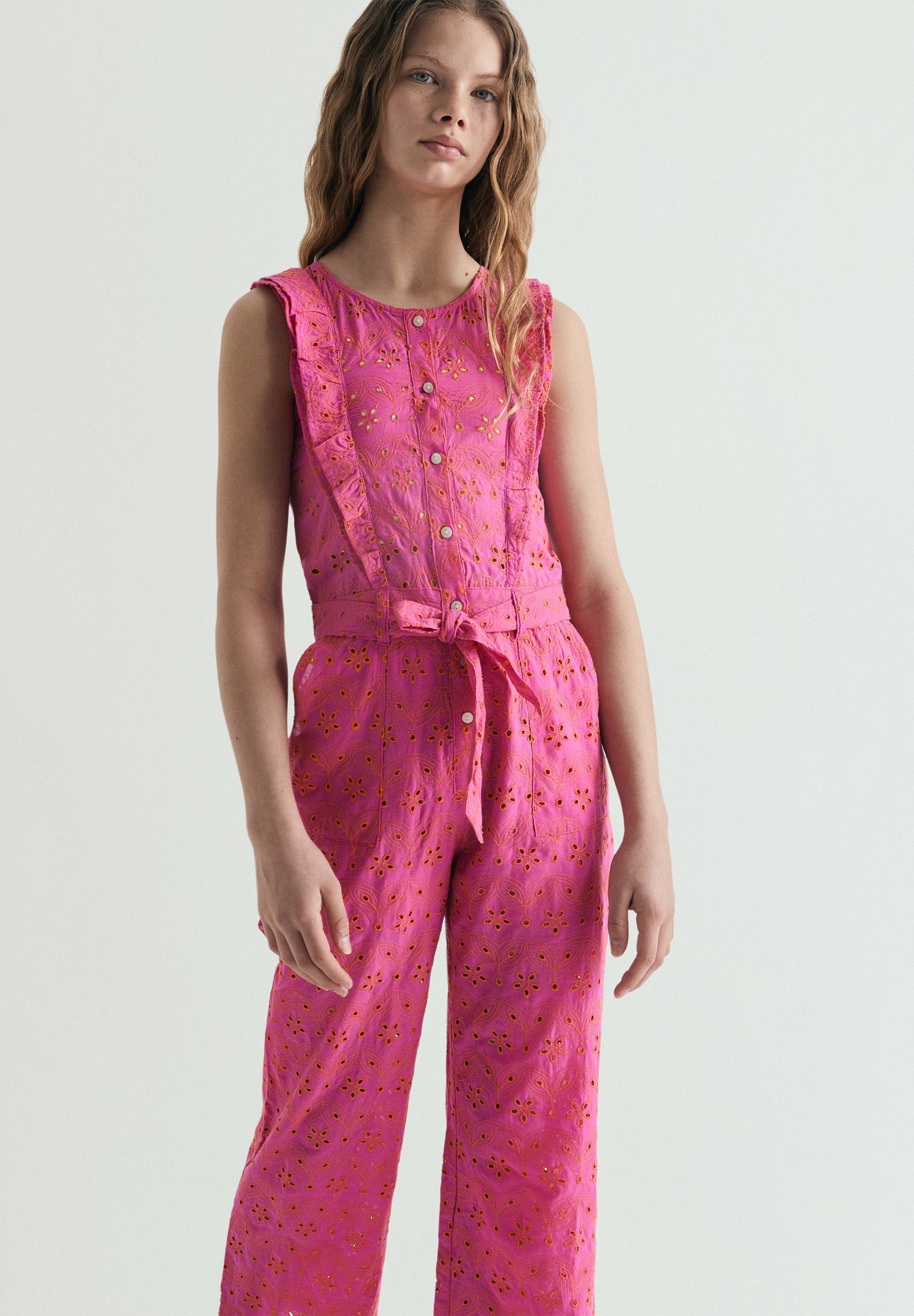 OPENWORK RUFFLED JUMPSUIT