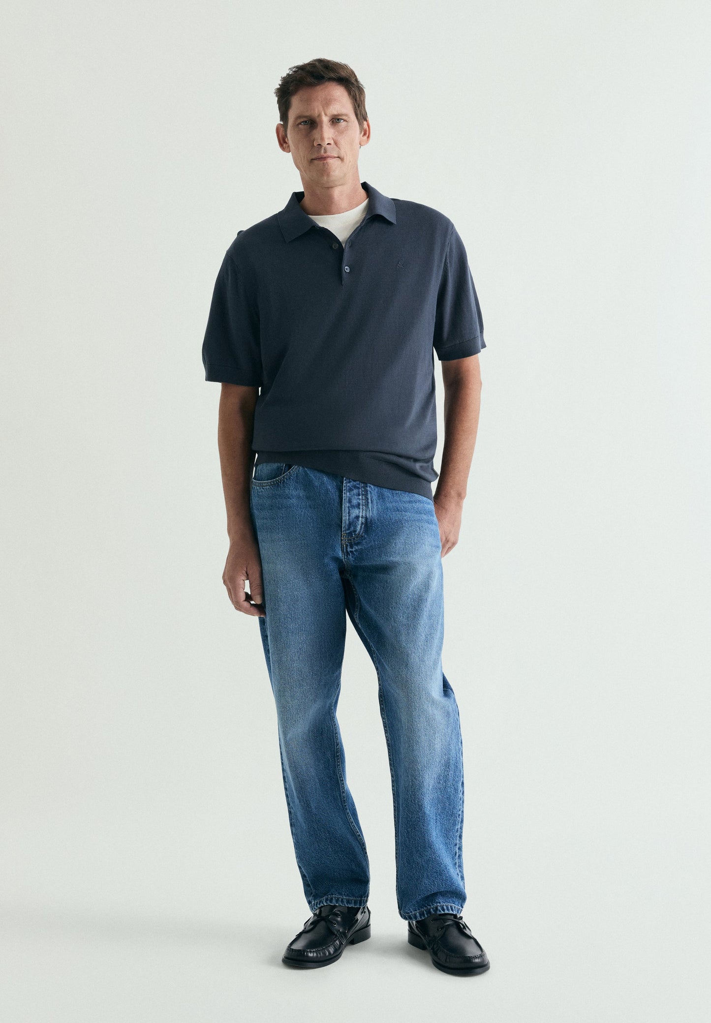 FINE-KNIT SKULL POLO SHIRT