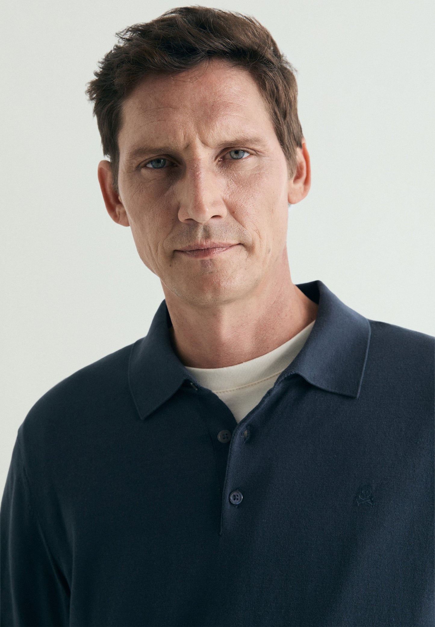 FINE-KNIT SKULL POLO SHIRT