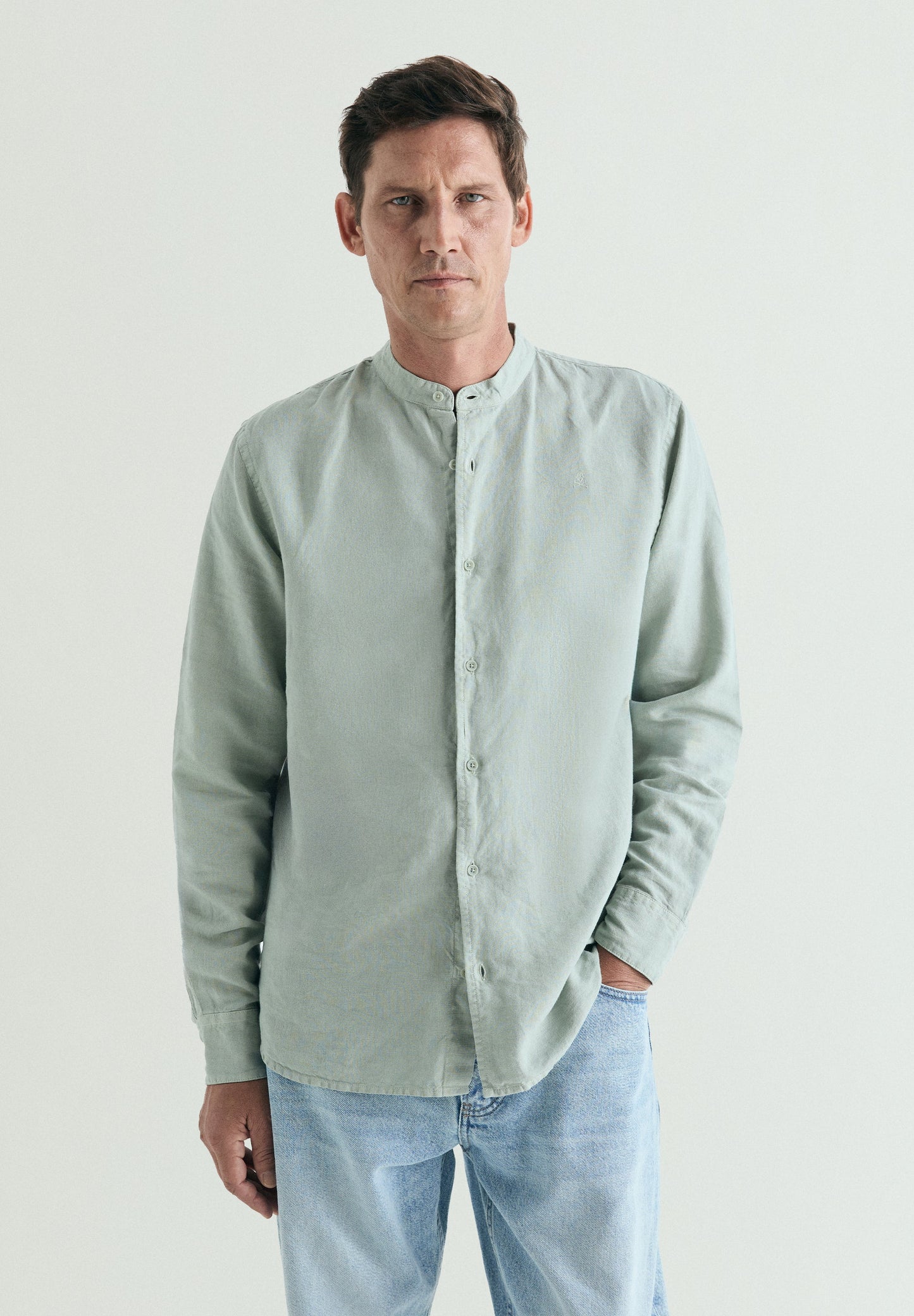 LINEN SHIRT WITH STAND-UP COLLAR