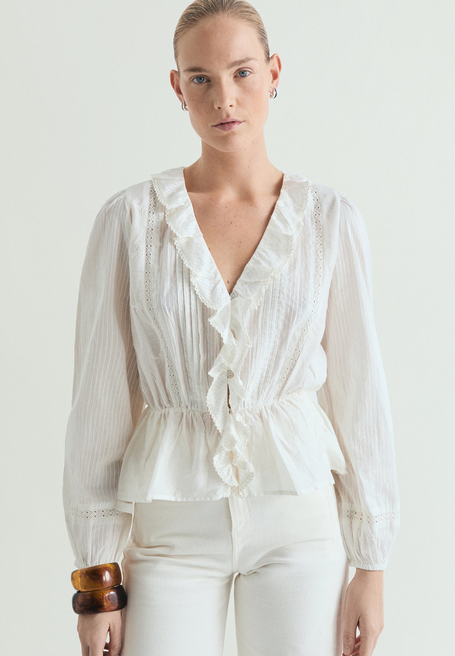 BLOUSE WITH RUFFLES AND RUCHED DETAILS