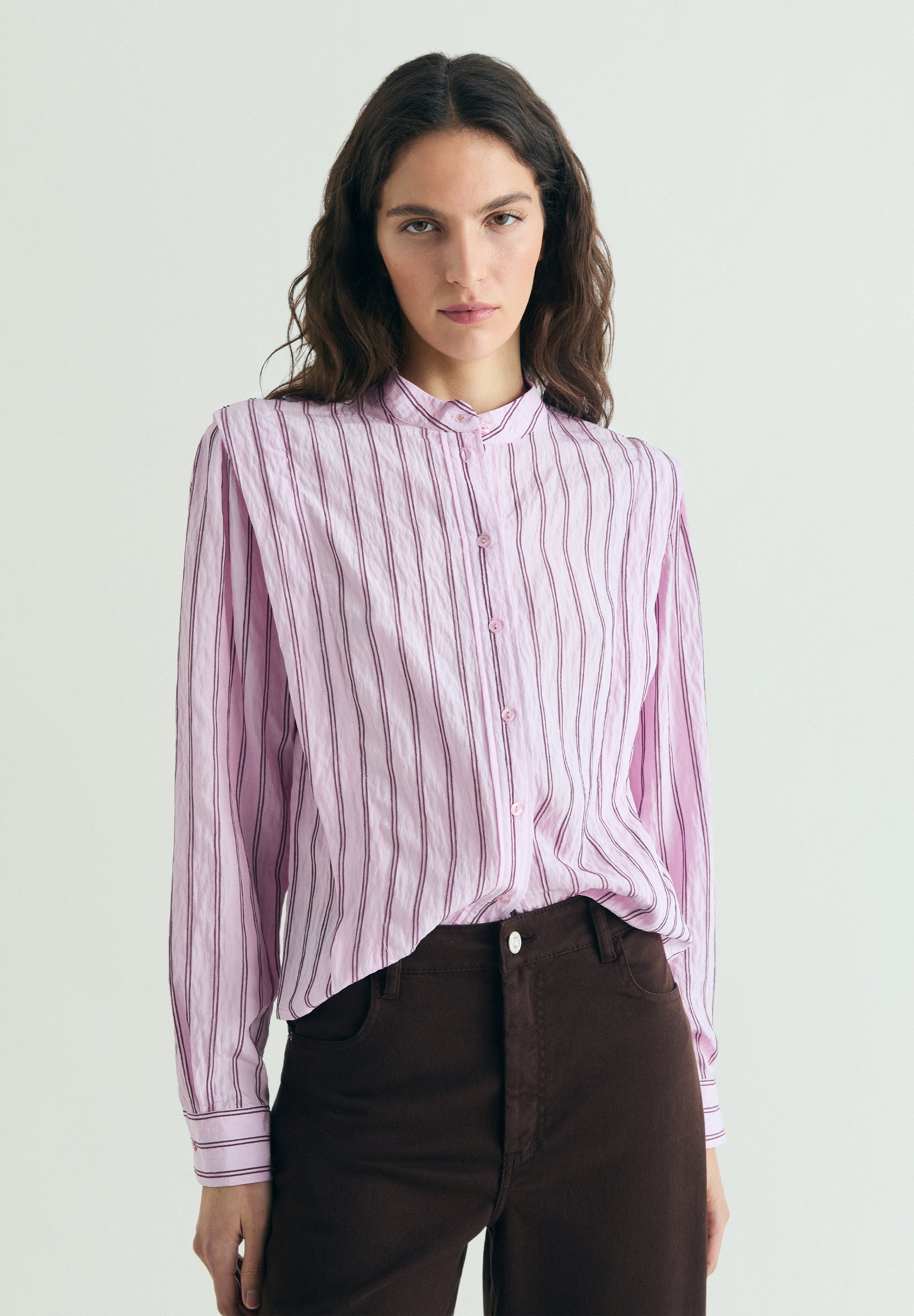 STRIPED SHIRT WITH SHOULDER PAD EFFECT