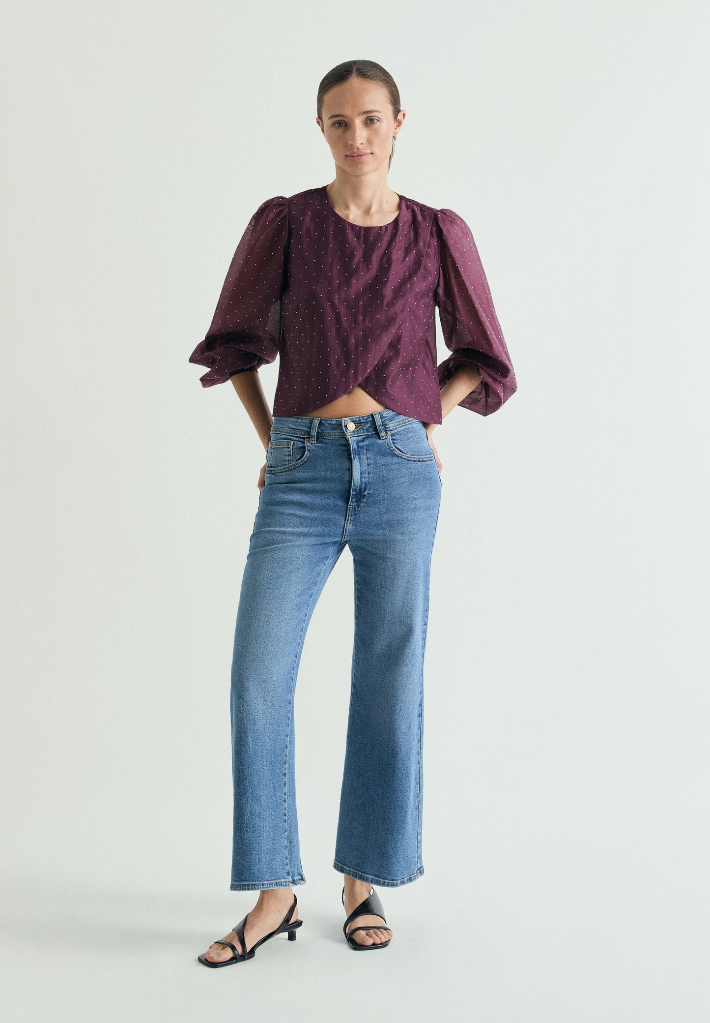 SATIN BLOUSE WITH RHINESTONES