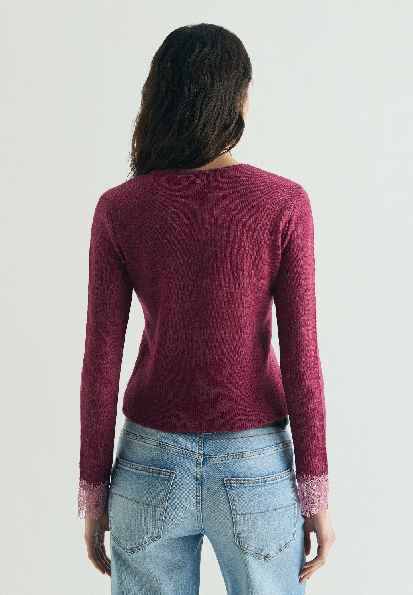 LACE TRIM KNIT CARDIGAN