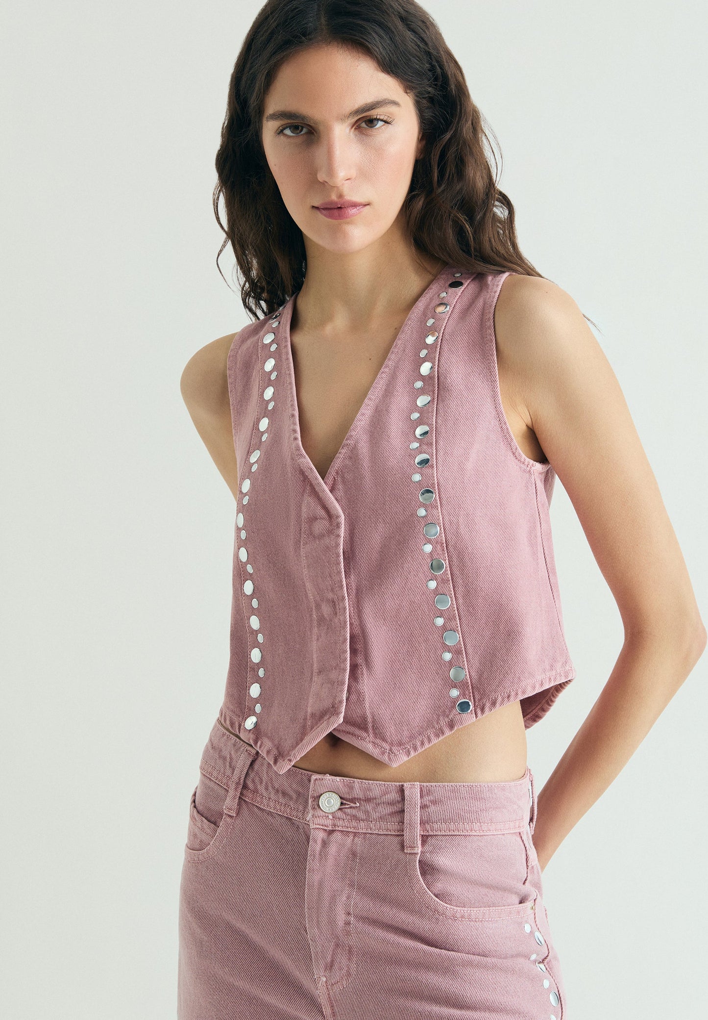 STUDDED DENIM WAISTCOAT