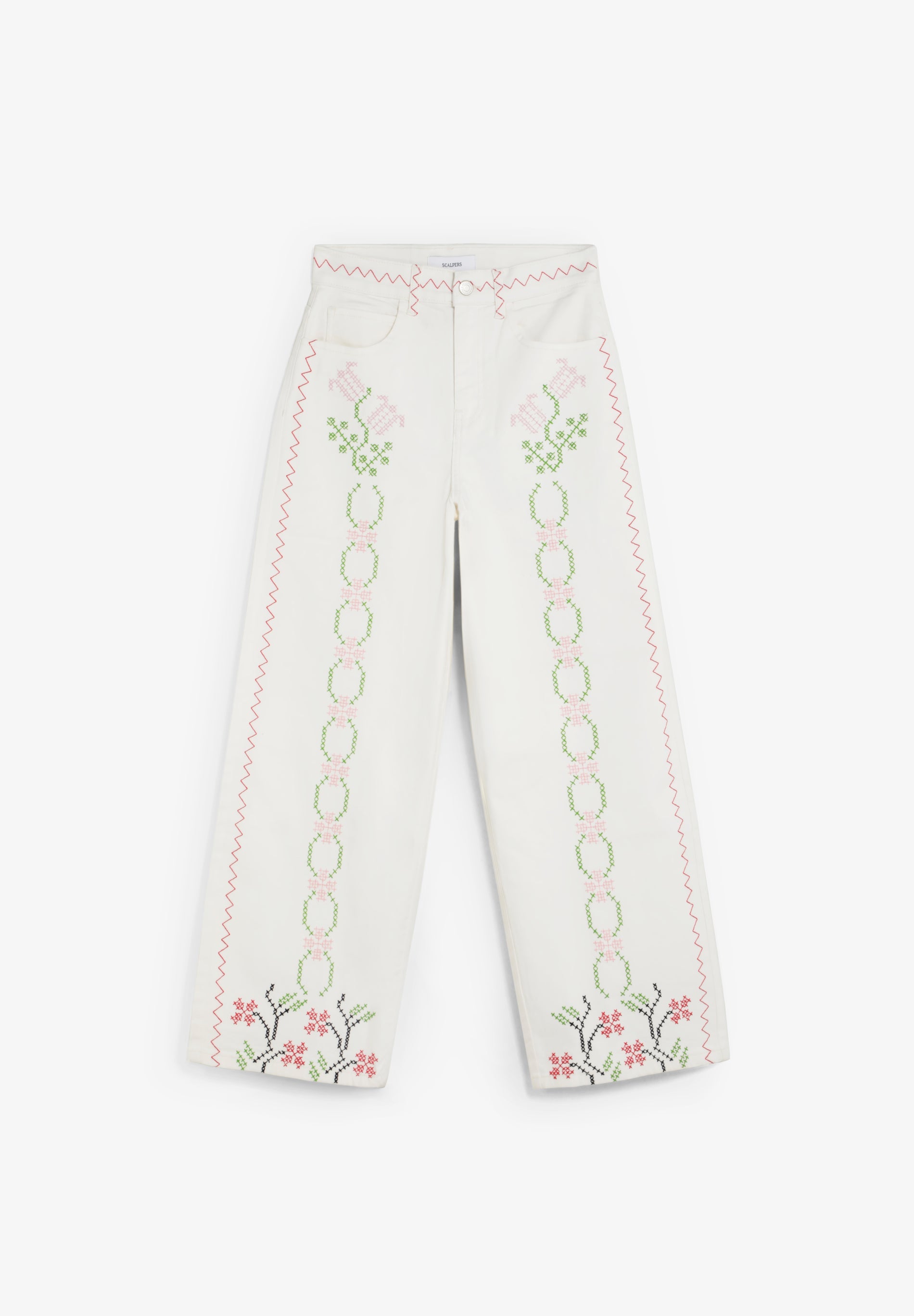 WIDE LEG JEANS WITH FLORAL EMBROIDERY