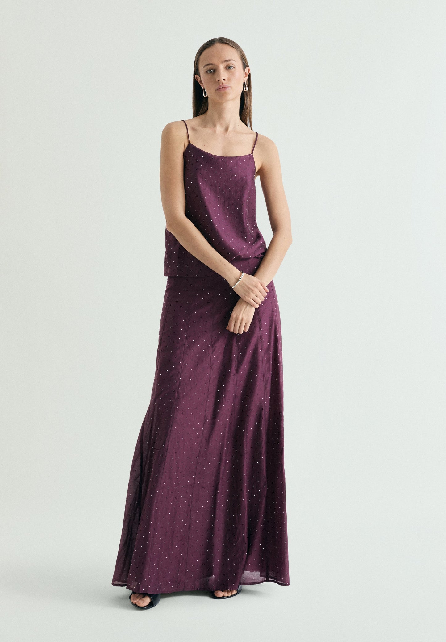 SATIN TOP WITH RHINESTONES