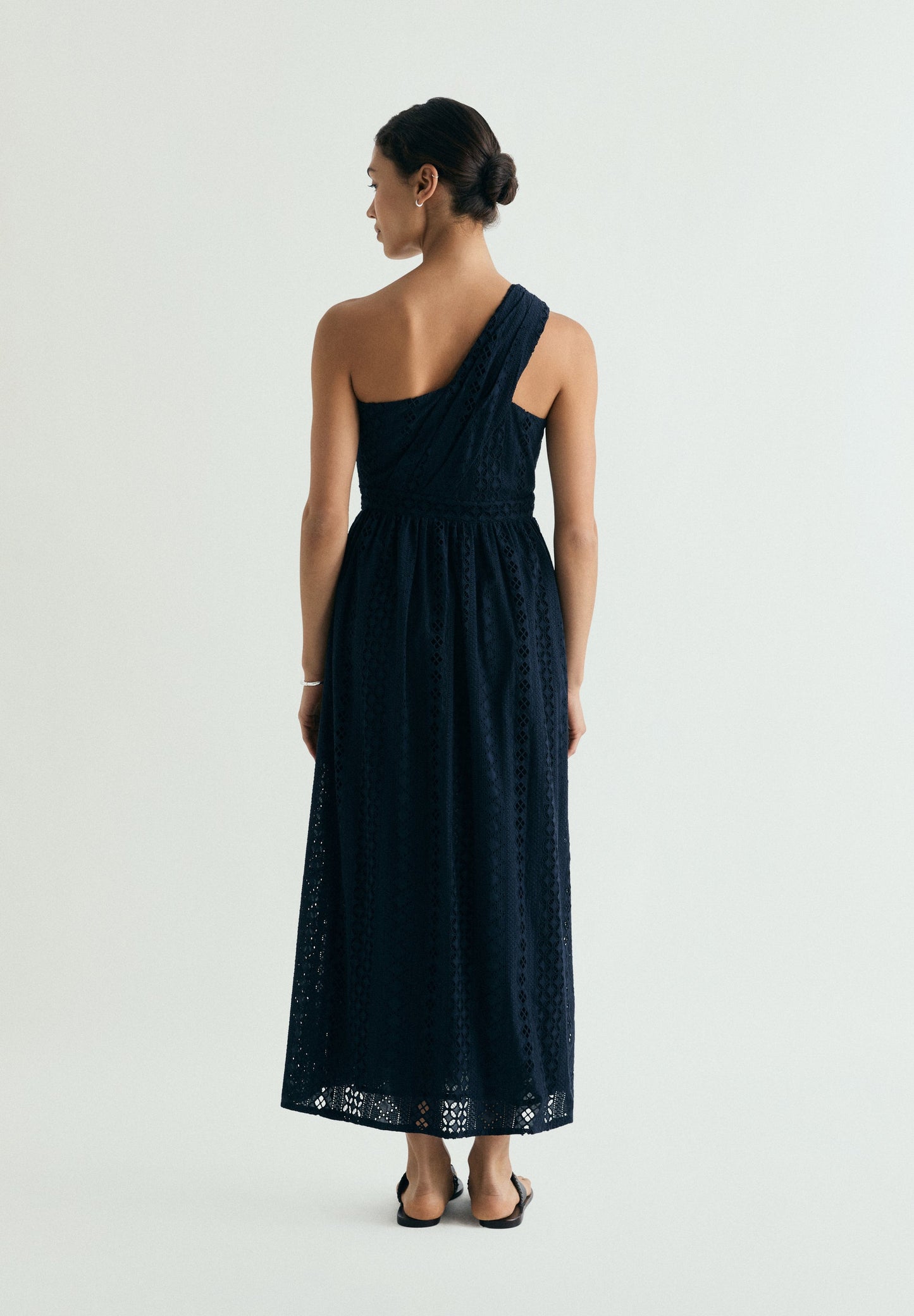 ASYMMETRIC EMBROIDERED MIDI DRESS