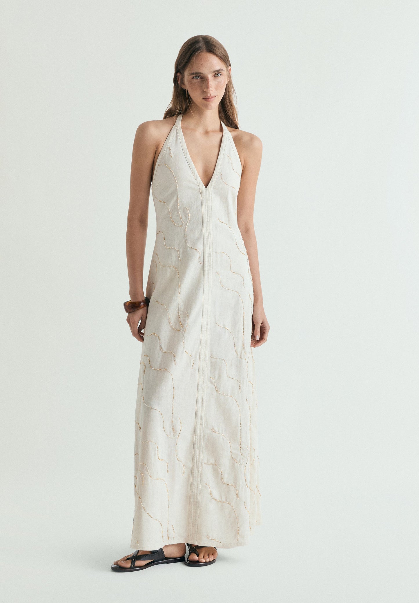 BEADED HALTER DRESS