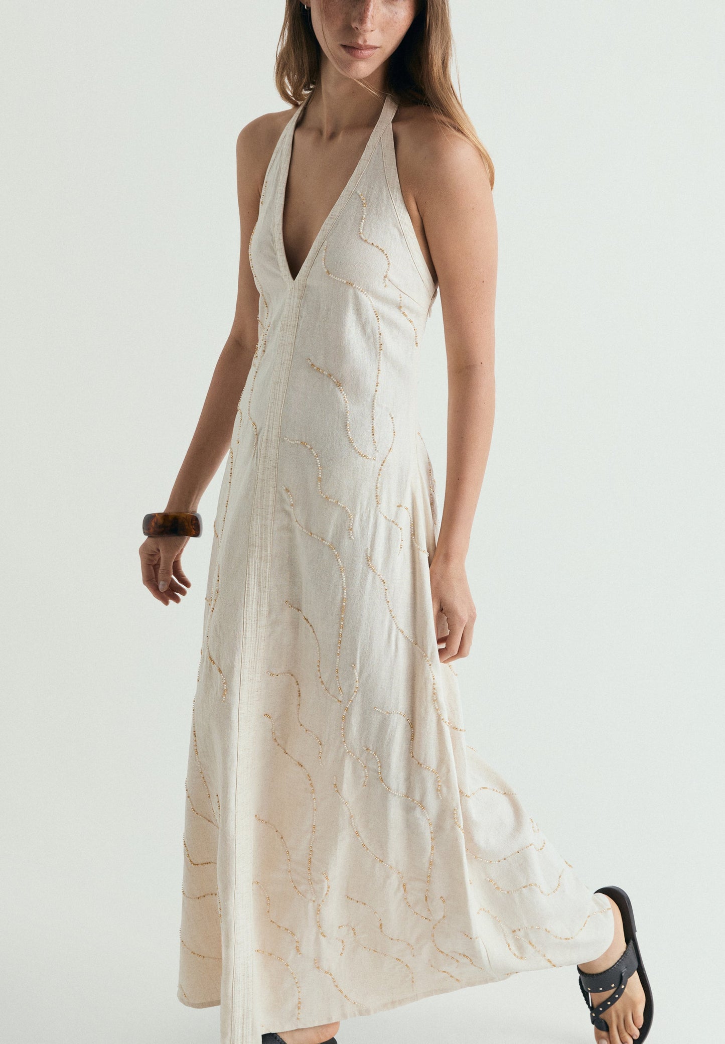 BEADED HALTER DRESS