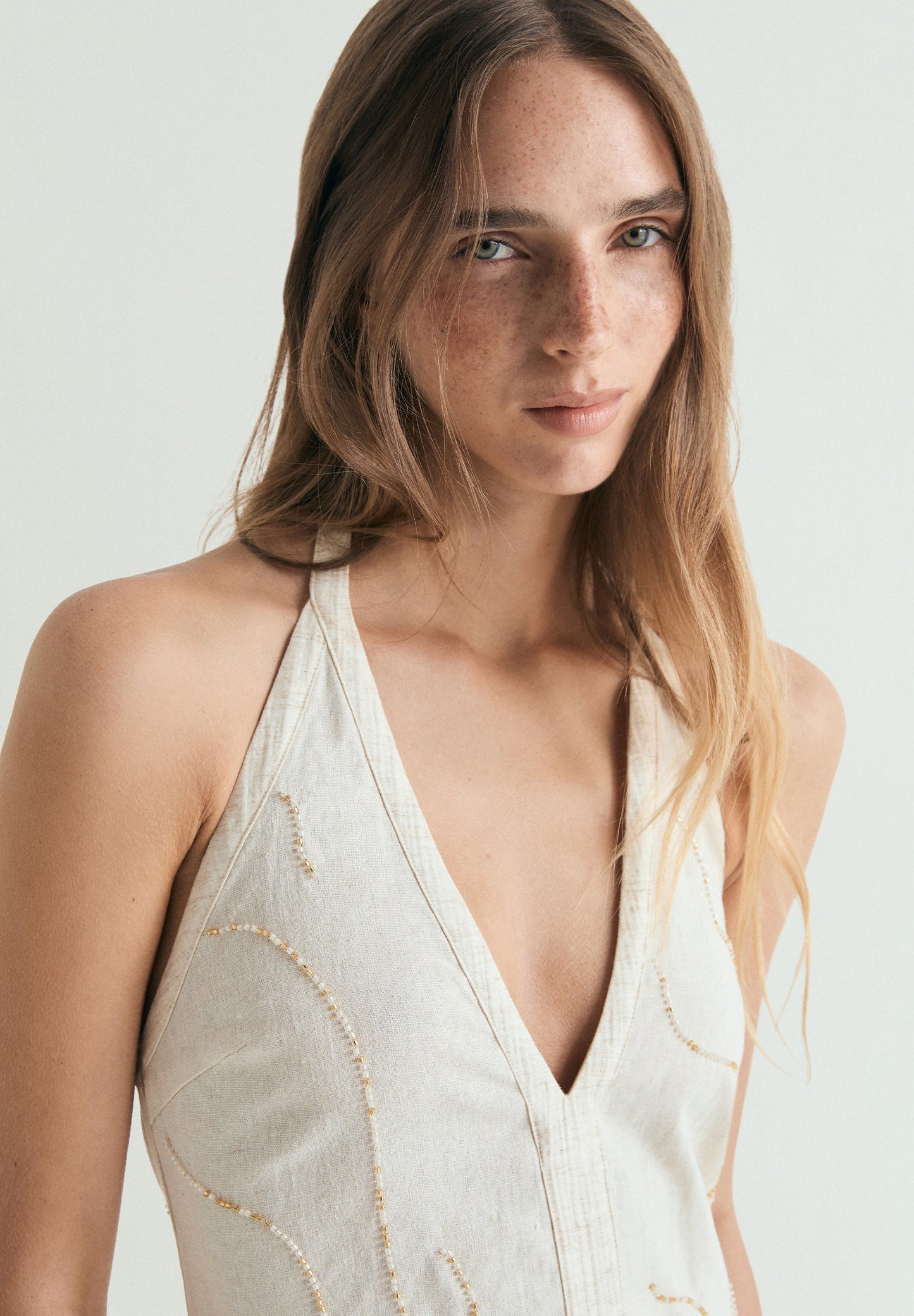 BEADED HALTER DRESS